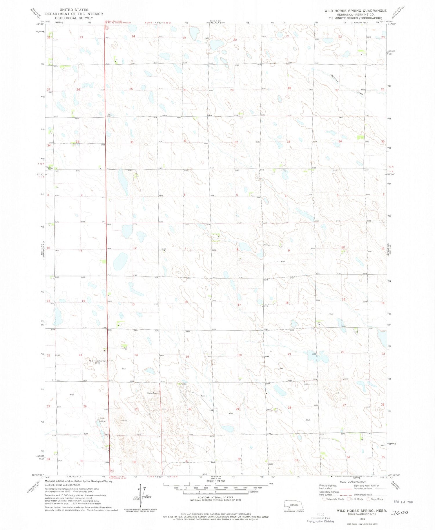 Classic USGS Wild Horse Spring Nebraska 7.5'x7.5' Topo Map Image