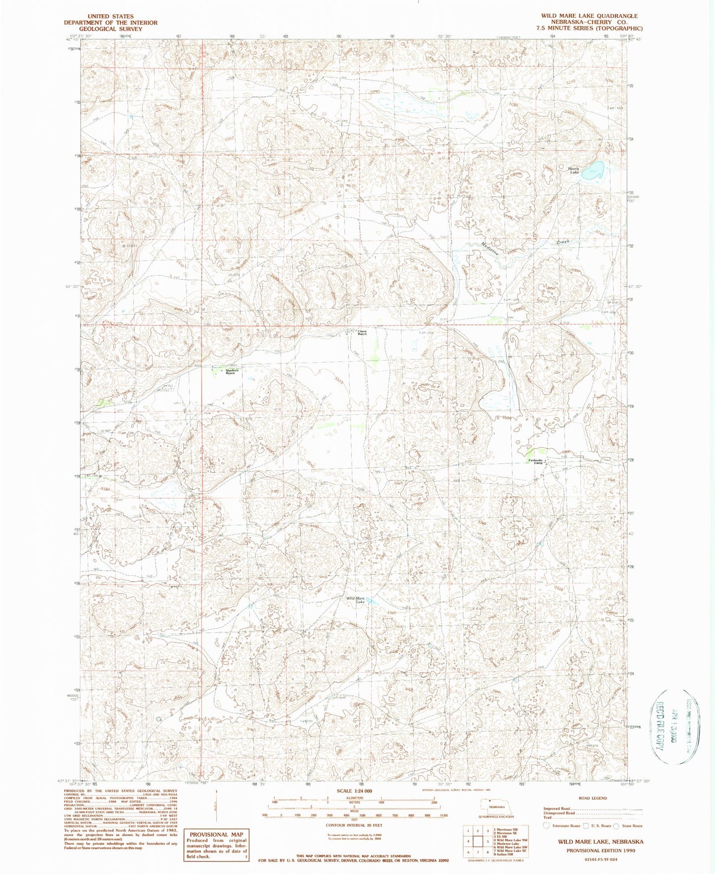 Classic USGS Wild Mare Lake Nebraska 7.5'x7.5' Topo Map Image