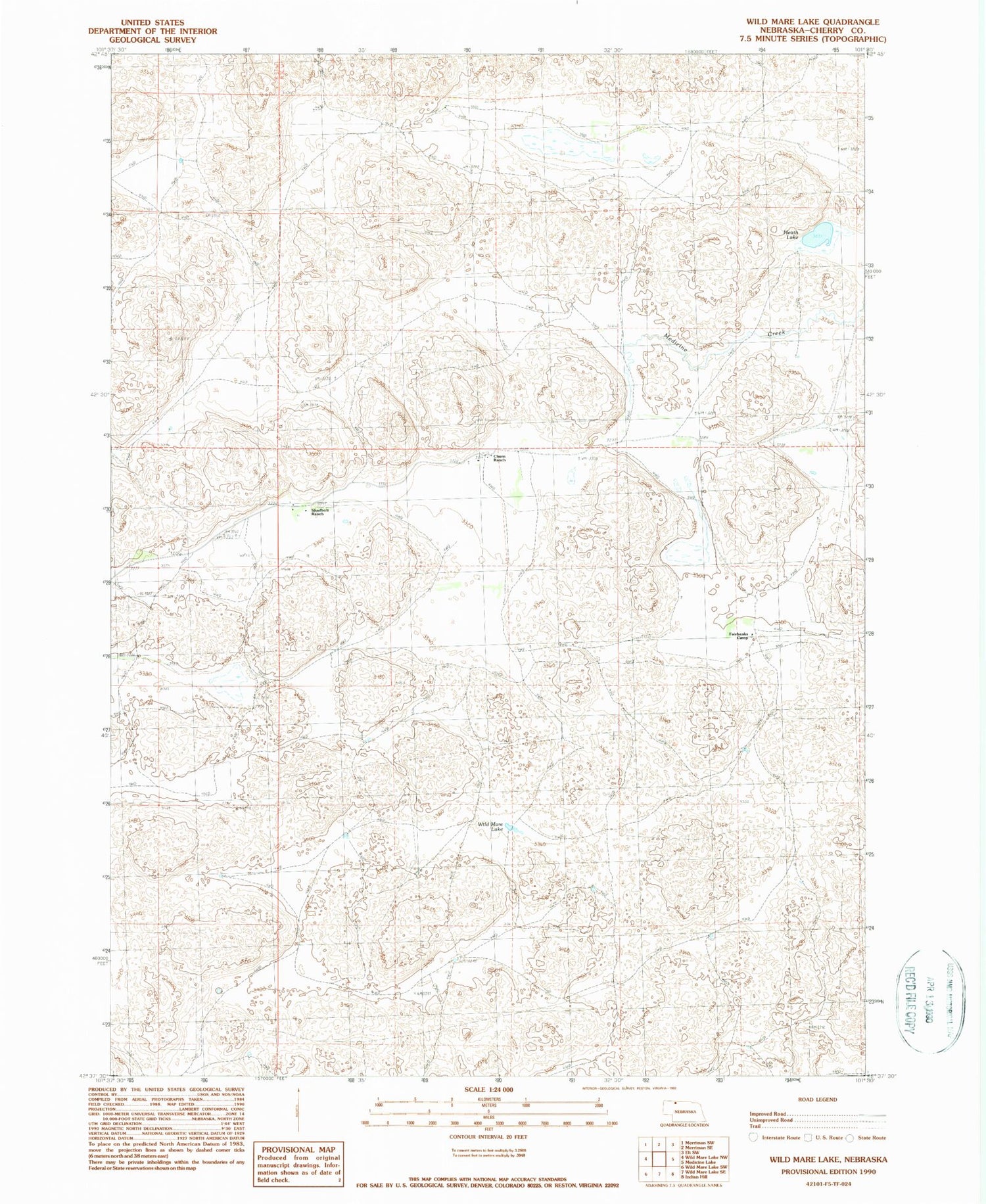 Classic USGS Wild Mare Lake Nebraska 7.5'x7.5' Topo Map Image