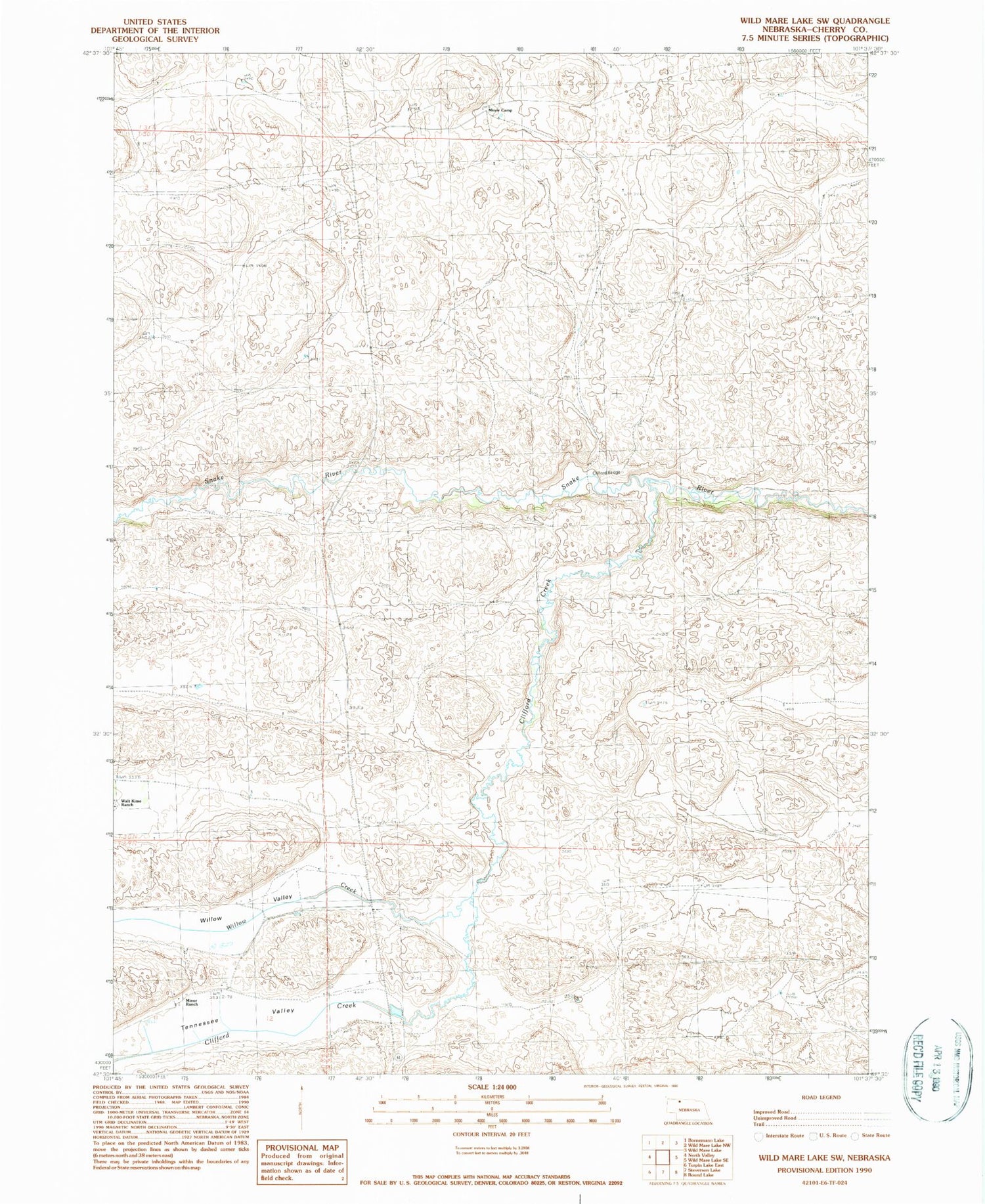 Classic USGS Wild Mare Lake SW Nebraska 7.5'x7.5' Topo Map Image