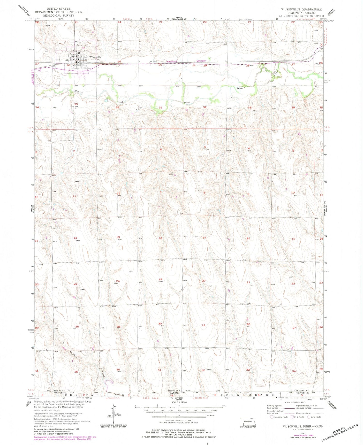 Classic USGS Wilsonville Nebraska 7.5'x7.5' Topo Map Image
