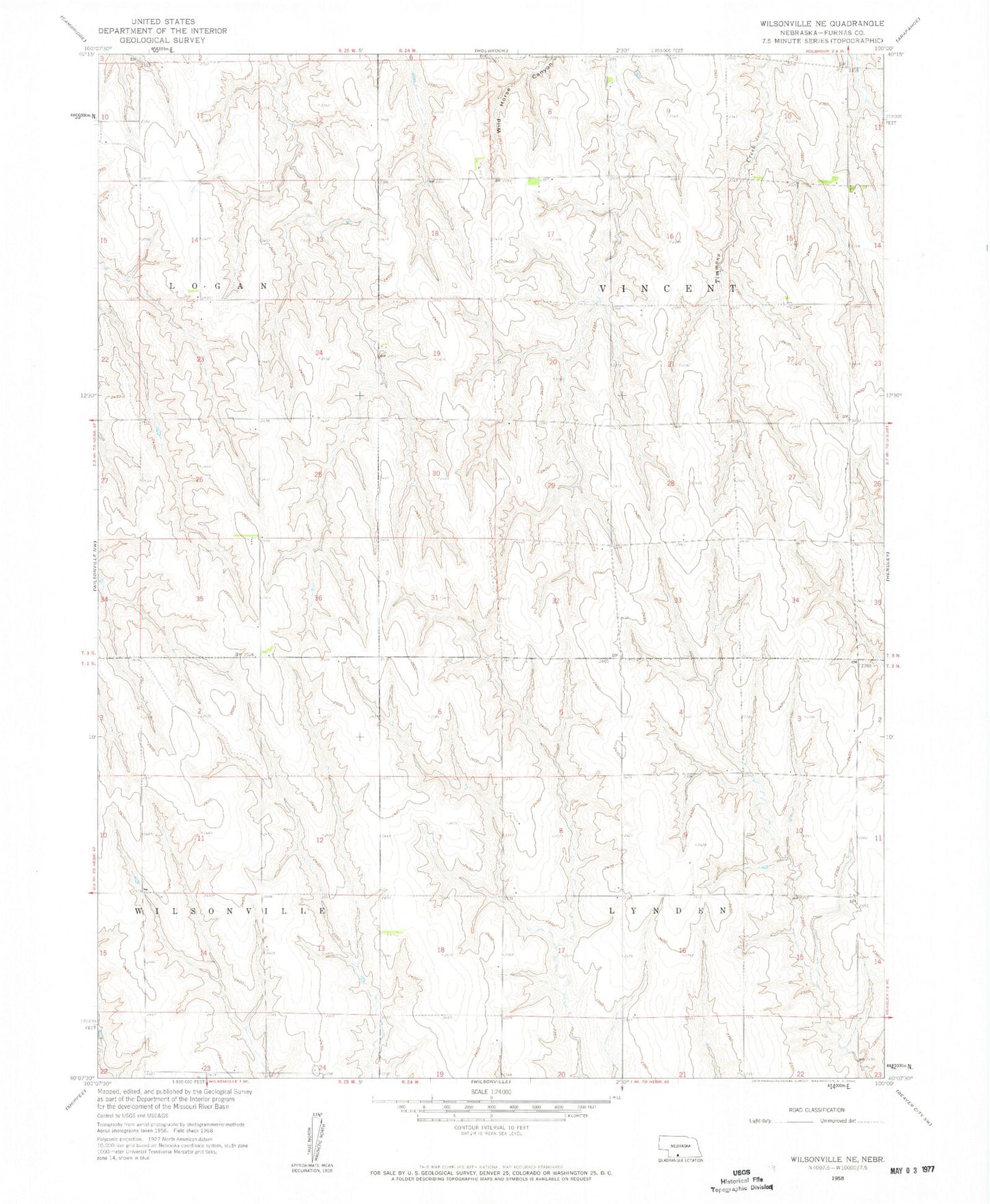Classic USGS Wilsonville NE Nebraska 7.5'x7.5' Topo Map Image