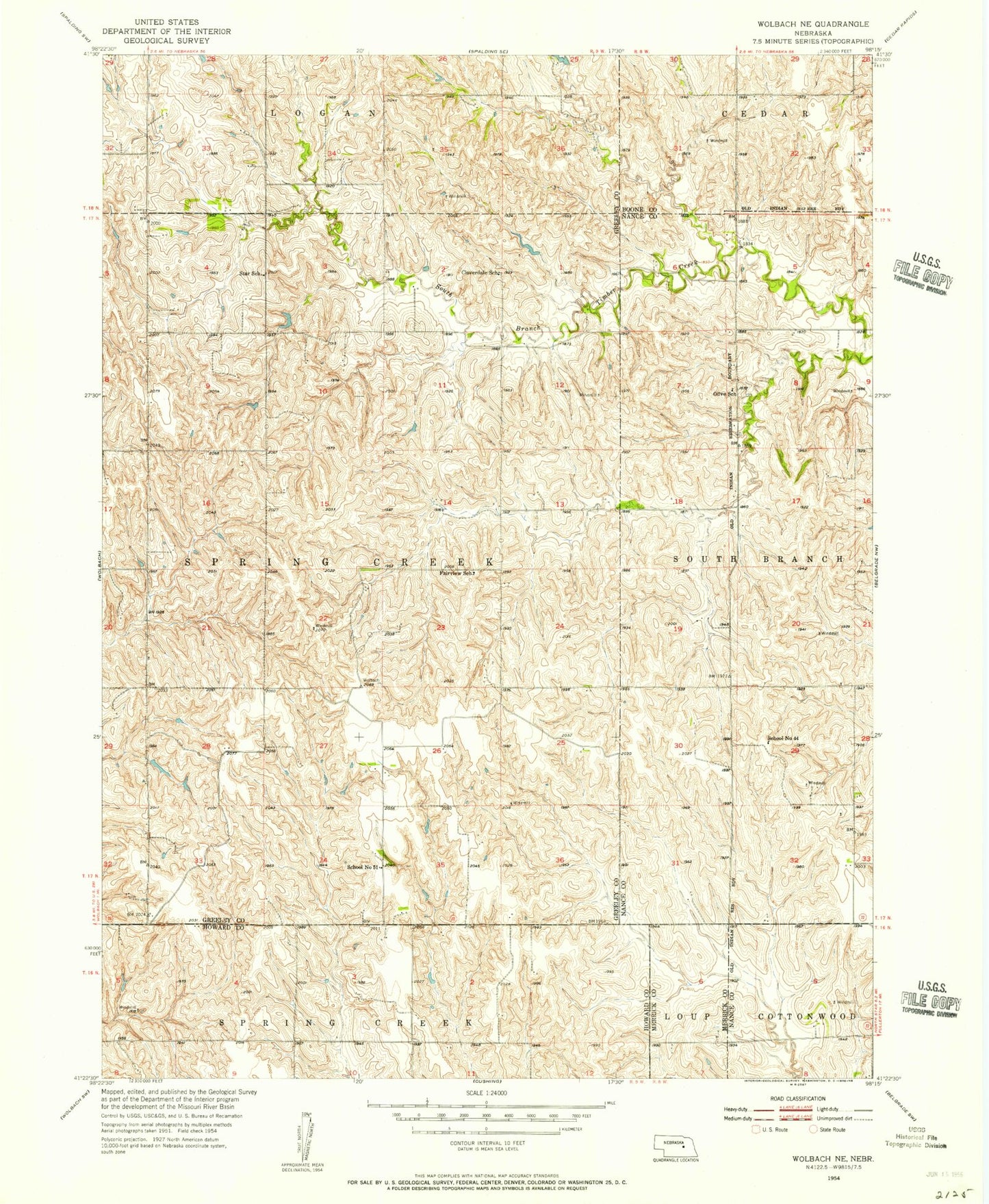 Classic USGS Wolbach NE Nebraska 7.5'x7.5' Topo Map Image