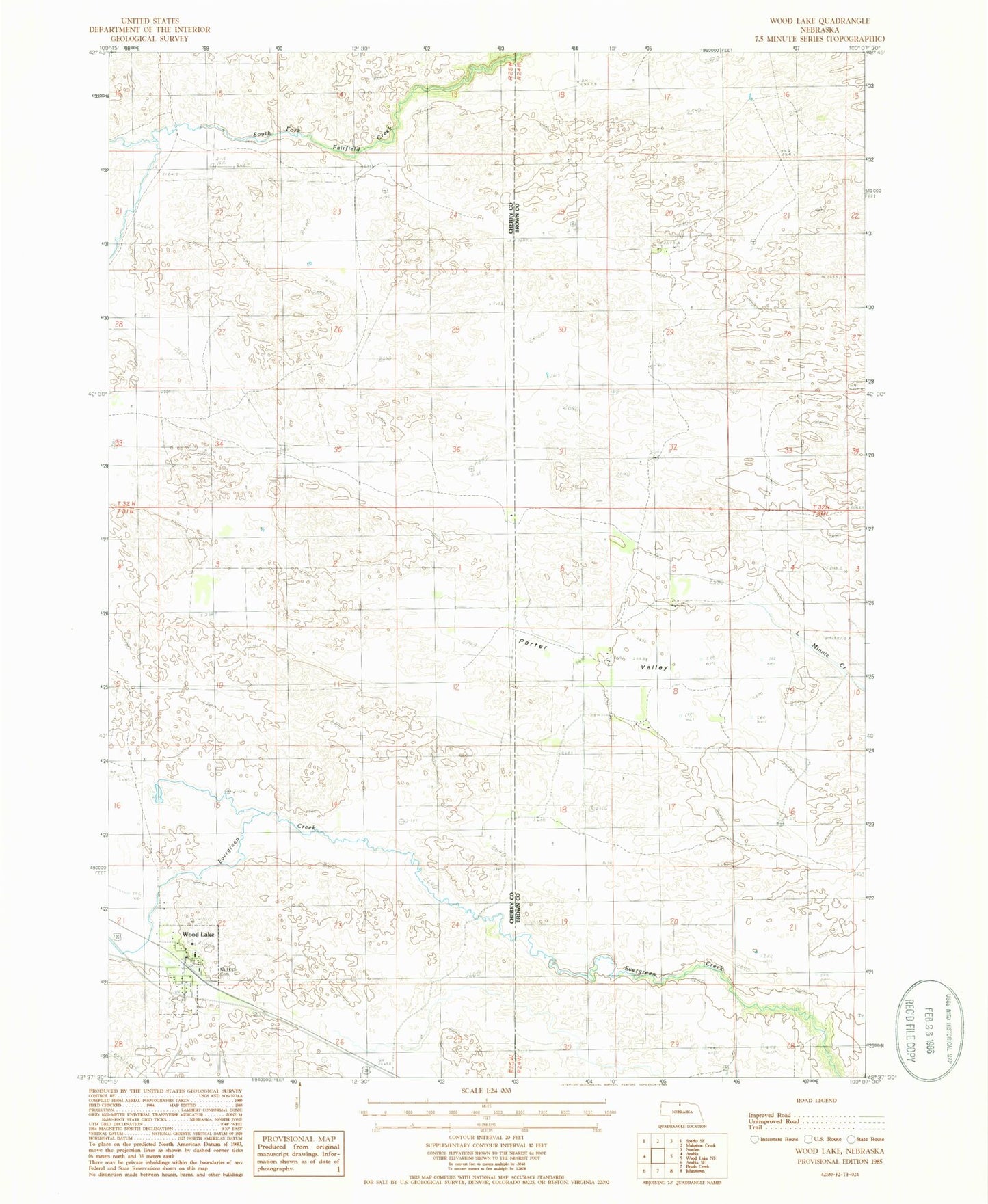 Classic USGS Wood Lake Nebraska 7.5'x7.5' Topo Map Image