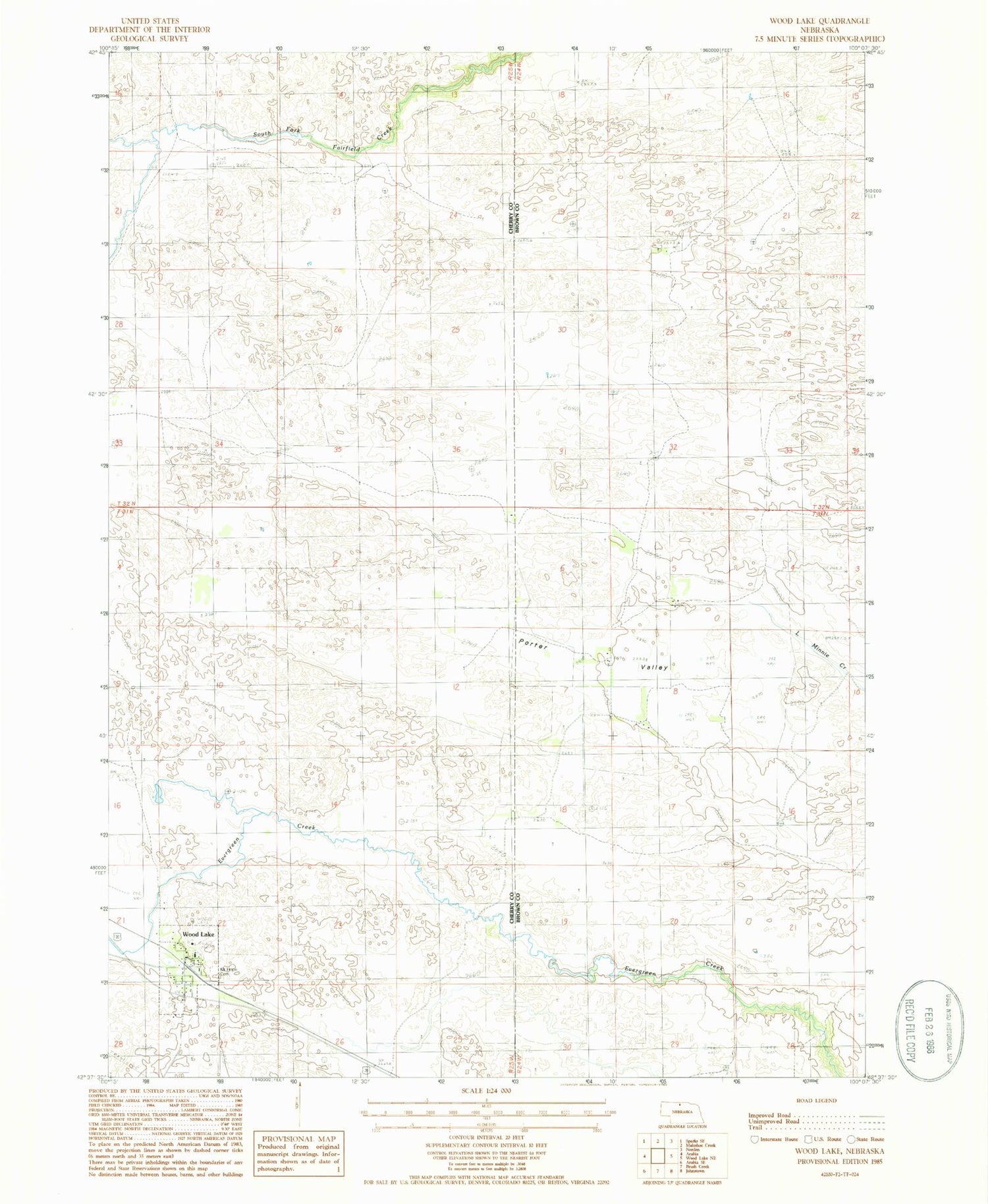 Classic USGS Wood Lake Nebraska 7.5'x7.5' Topo Map Image