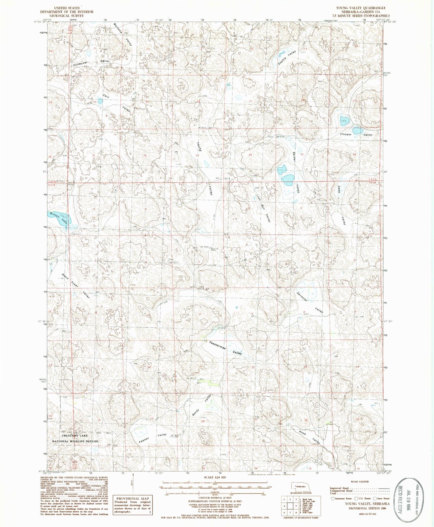 Classic USGS Young Valley Nebraska 7.5'x7.5' Topo Map Image