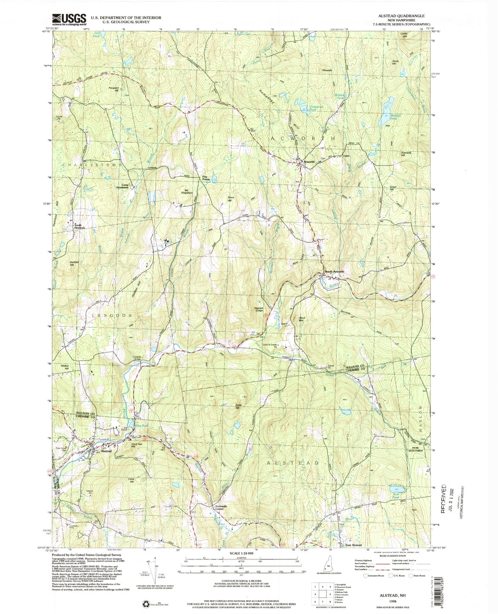 Classic USGS Alstead New Hampshire 7.5'x7.5' Topo Map MyTopo Map Store