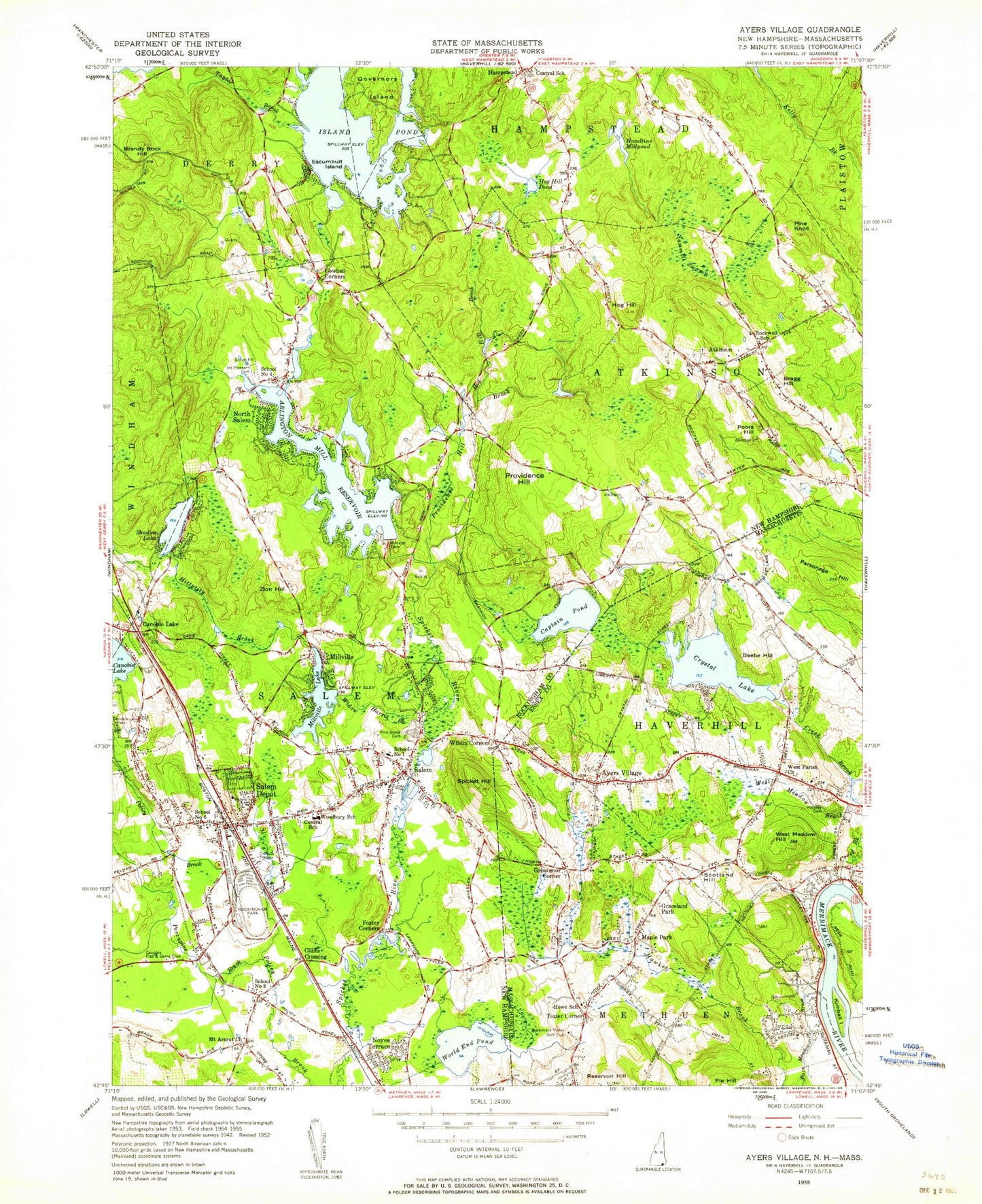 Classic USGS Salem Depot New Hampshire 7.5'x7.5' Topo Map Image