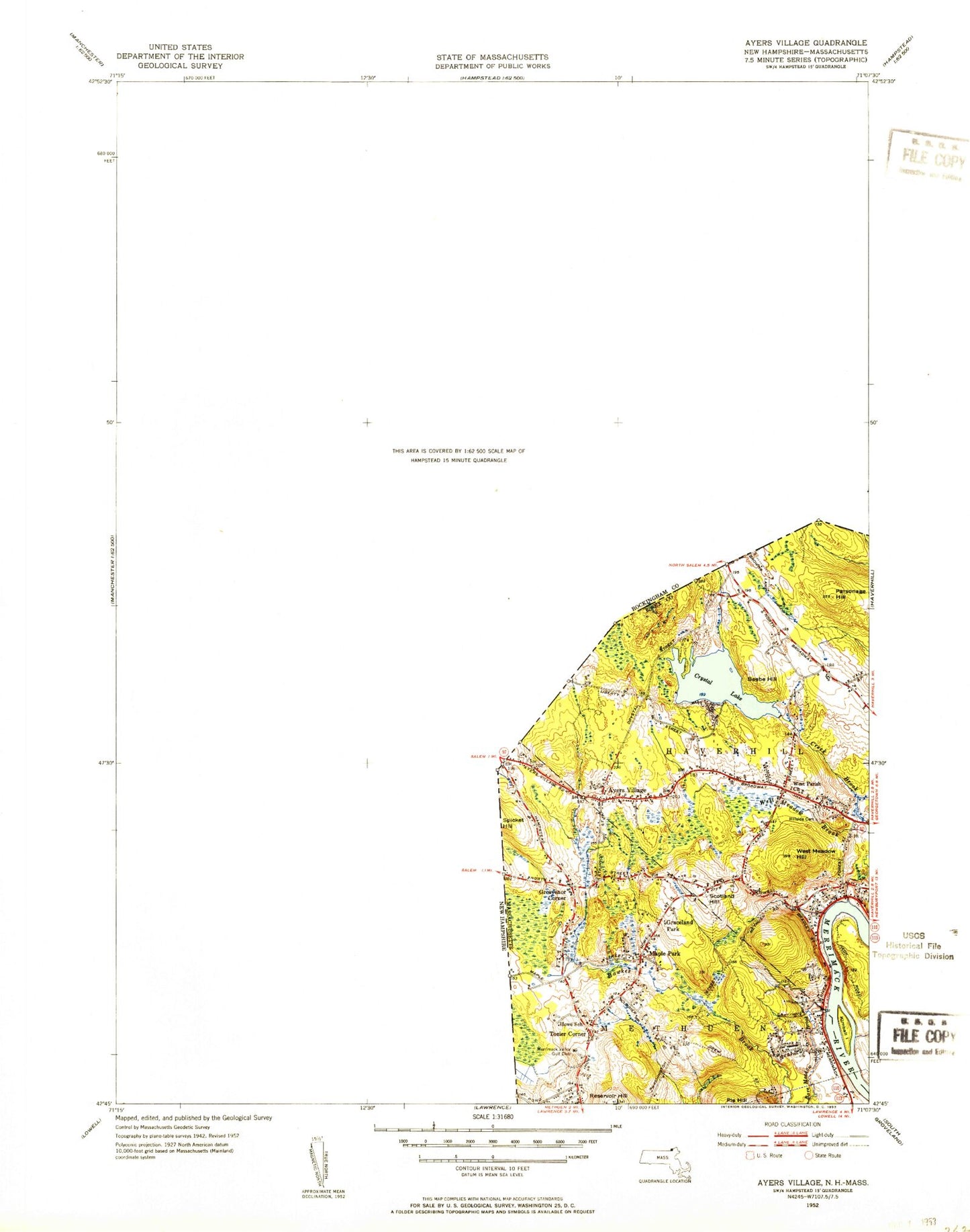 Classic USGS Salem Depot New Hampshire 7.5'x7.5' Topo Map Image