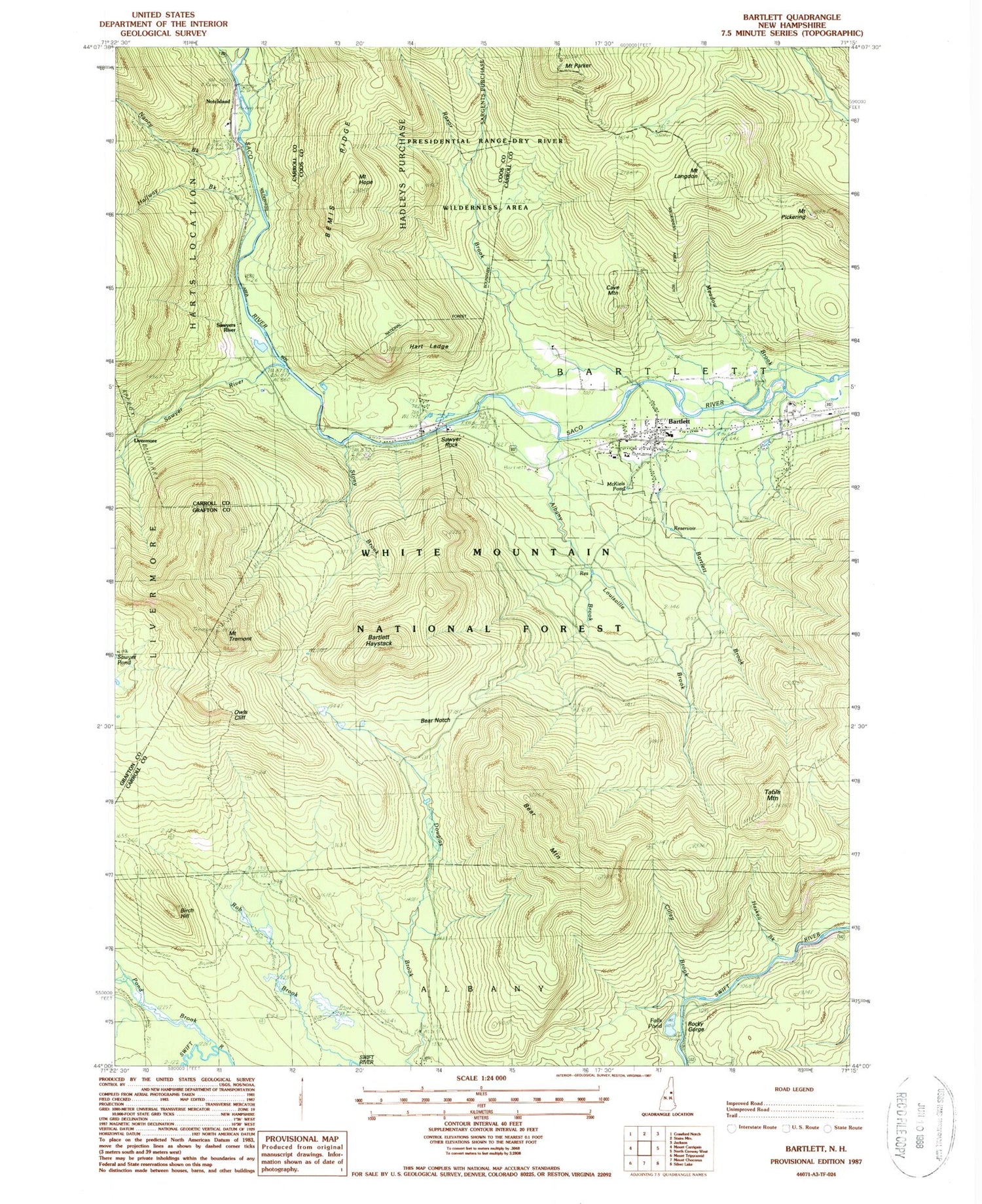 Classic USGS Bartlett New Hampshire 7.5'x7.5' Topo Map Image
