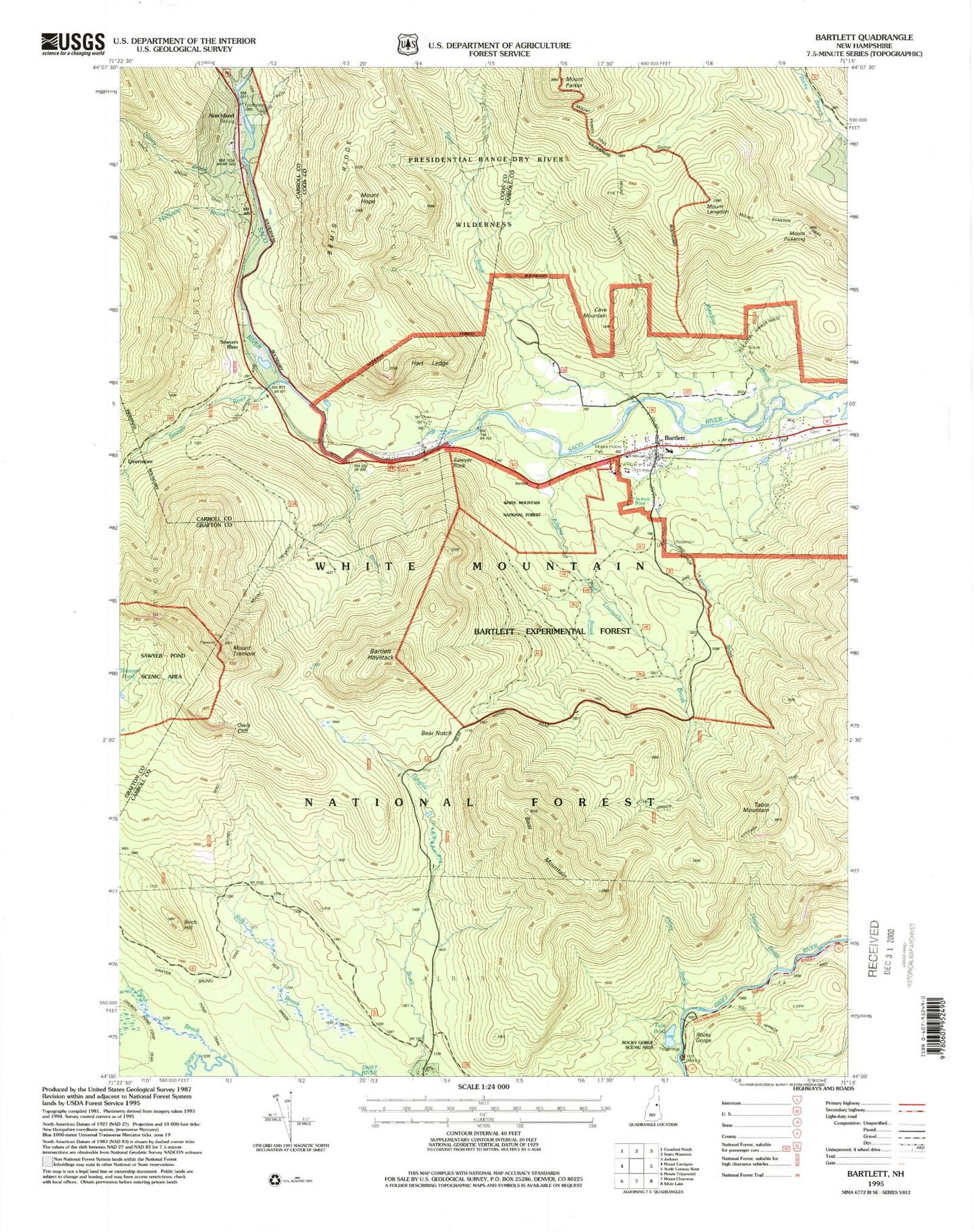 Classic USGS Bartlett New Hampshire 7.5'x7.5' Topo Map Image
