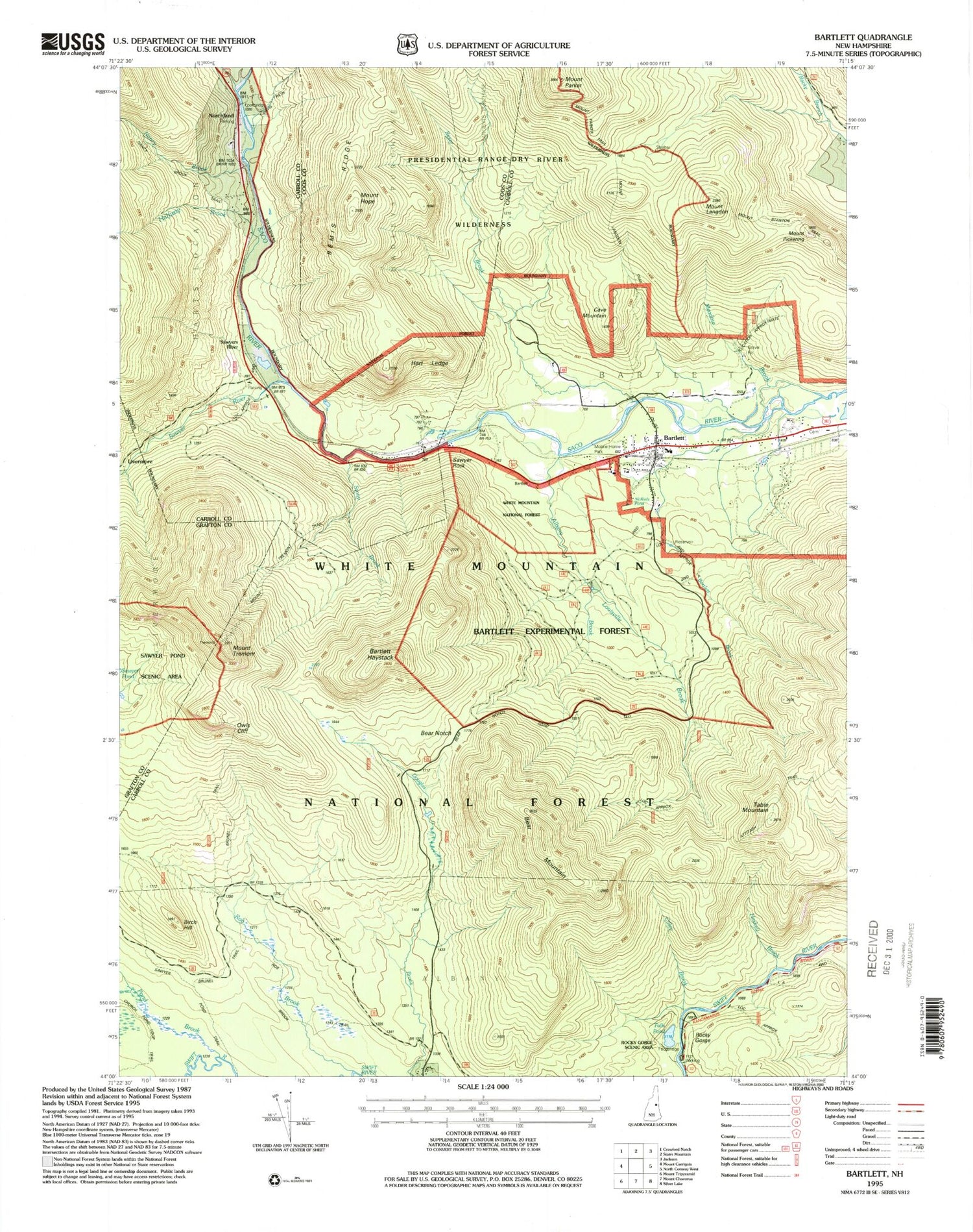 Classic USGS Bartlett New Hampshire 7.5'x7.5' Topo Map Image
