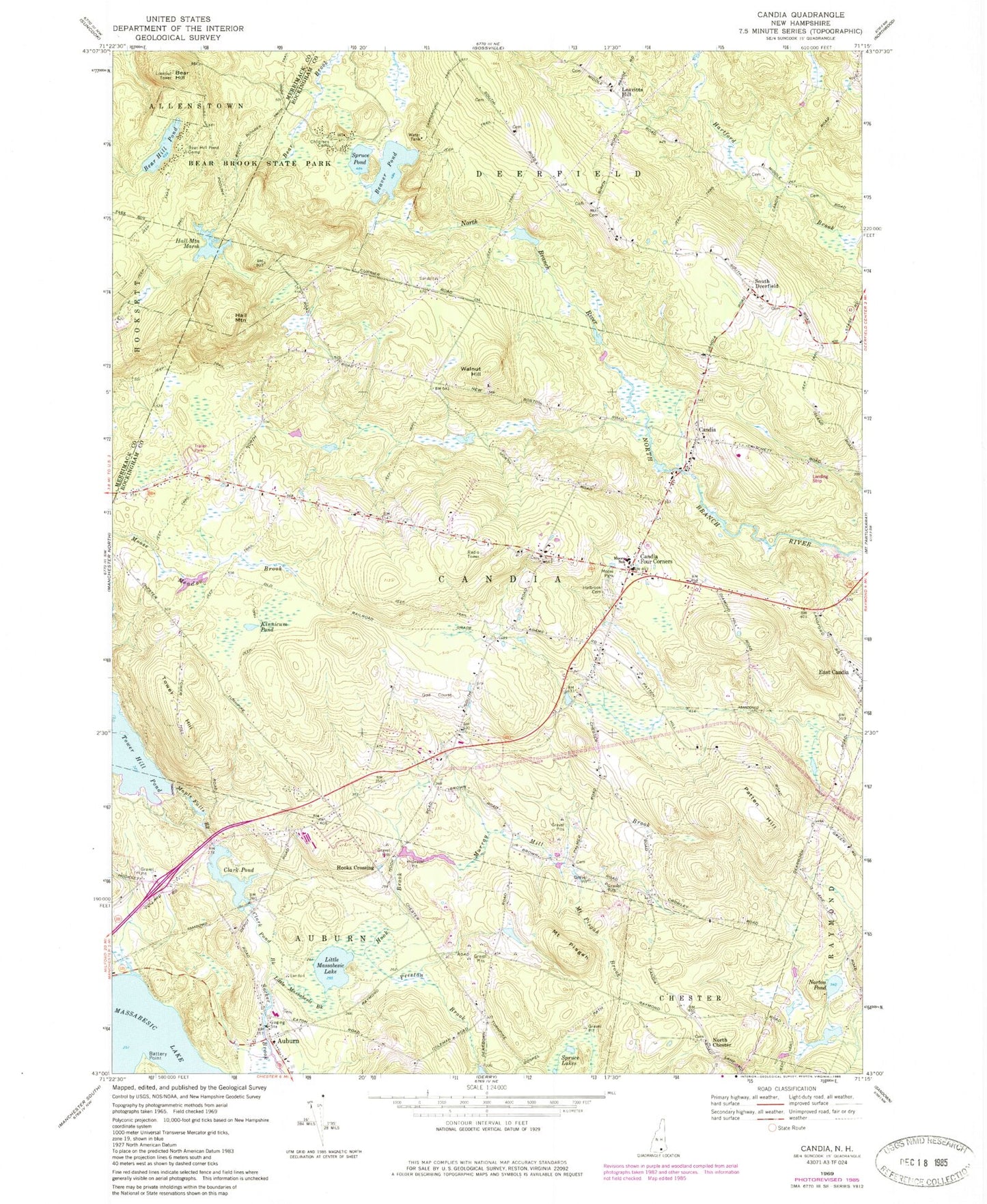 Classic USGS Candia New Hampshire 7.5'x7.5' Topo Map Image