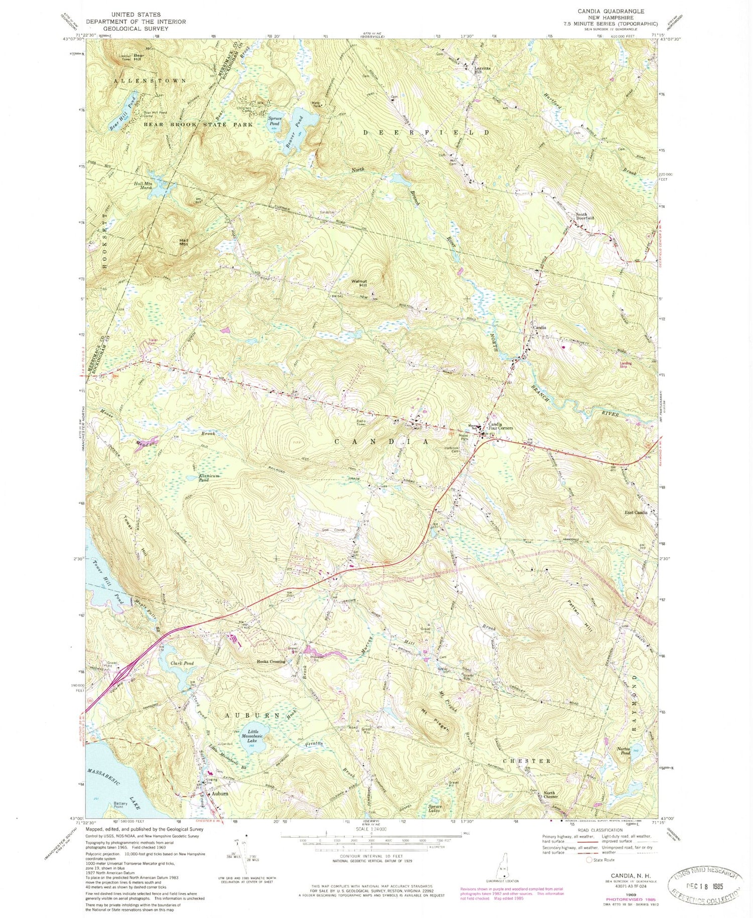 Classic USGS Candia New Hampshire 7.5'x7.5' Topo Map Image