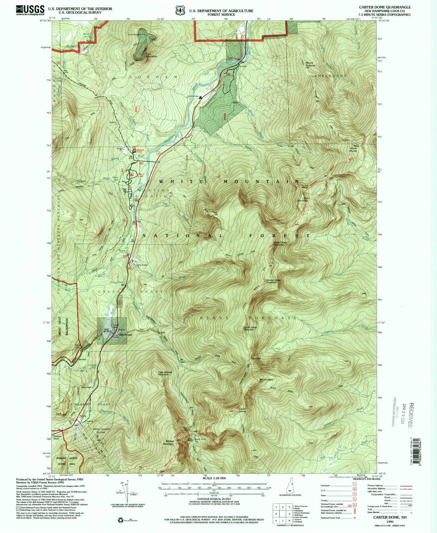 Classic USGS Carter Dome New Hampshire 7.5'x7.5' Topo Map Image