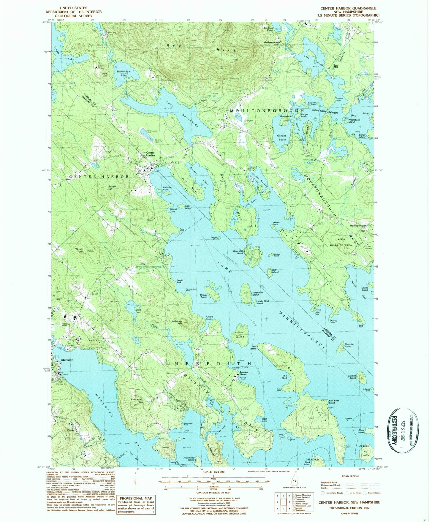 Classic USGS Center Harbor New Hampshire 7.5'x7.5' Topo Map Image