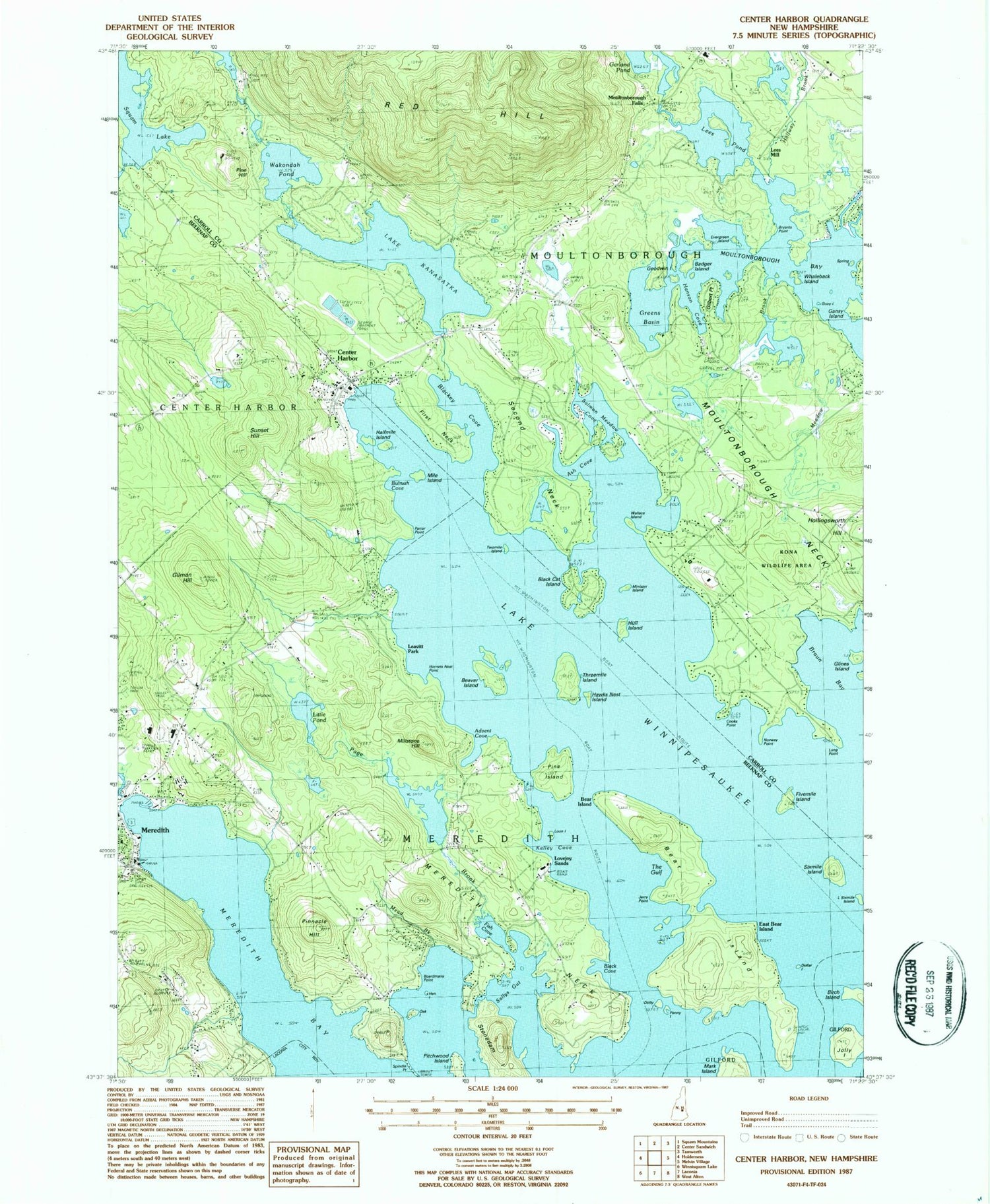 Classic USGS Center Harbor New Hampshire 7.5'x7.5' Topo Map Image