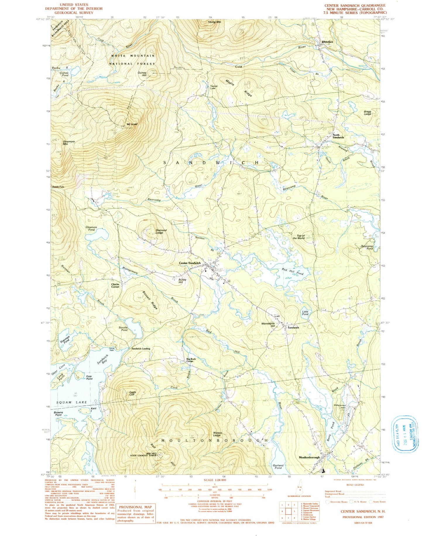 Classic USGS Center Sandwich New Hampshire 7.5'x7.5' Topo Map Image