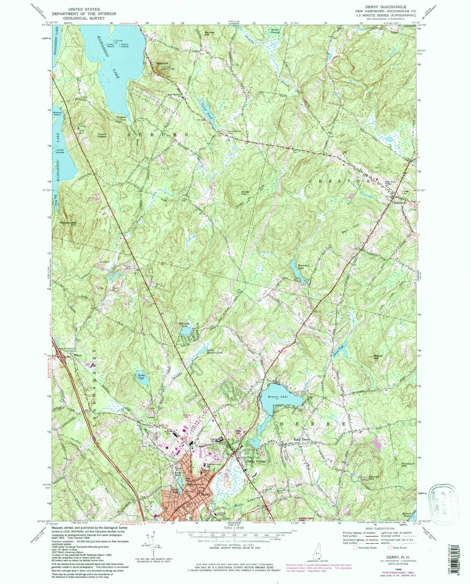 Classic USGS Derry New Hampshire 7.5'x7.5' Topo Map Image