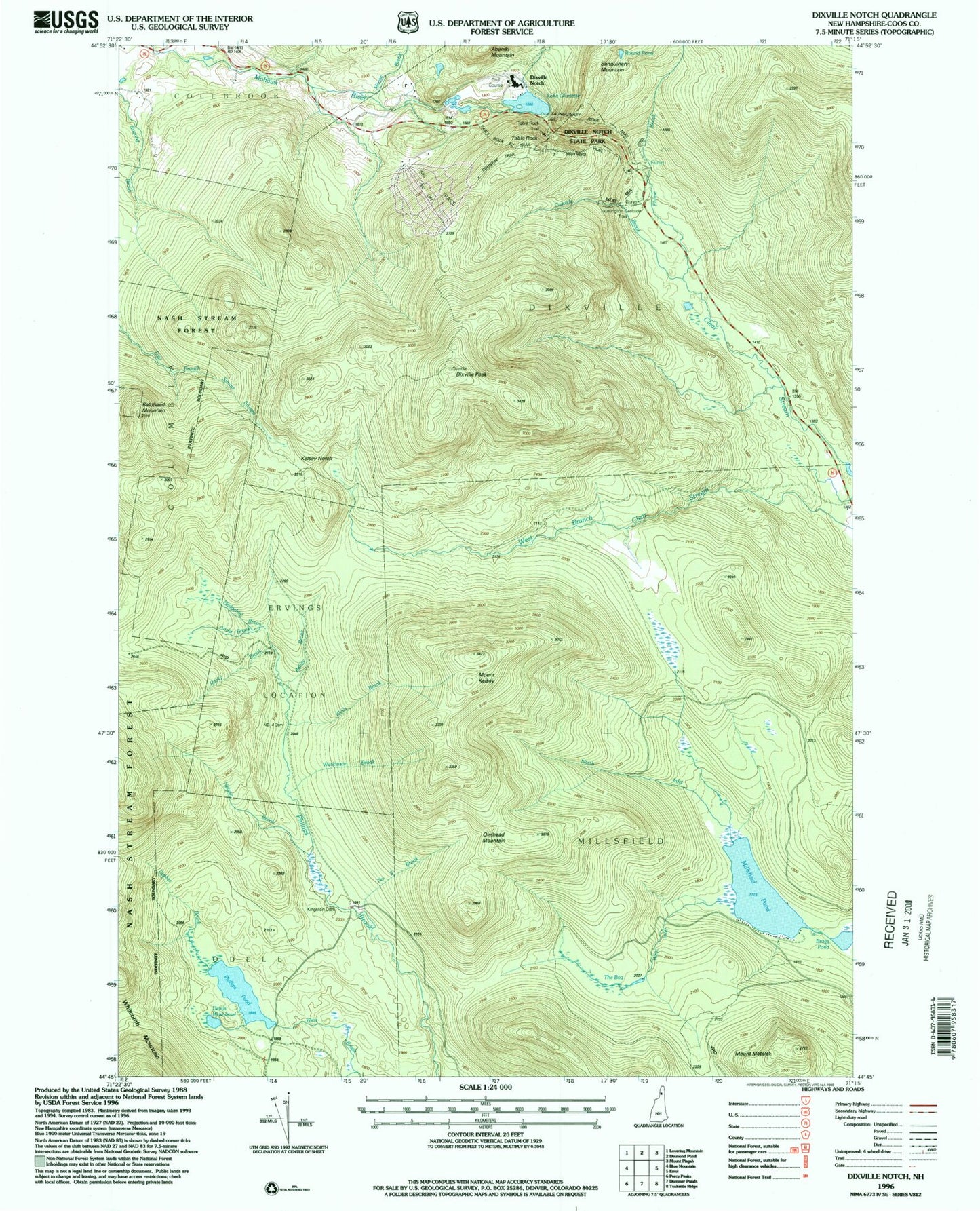 Classic USGS Dixville Notch New Hampshire 7.5'x7.5' Topo Map Image