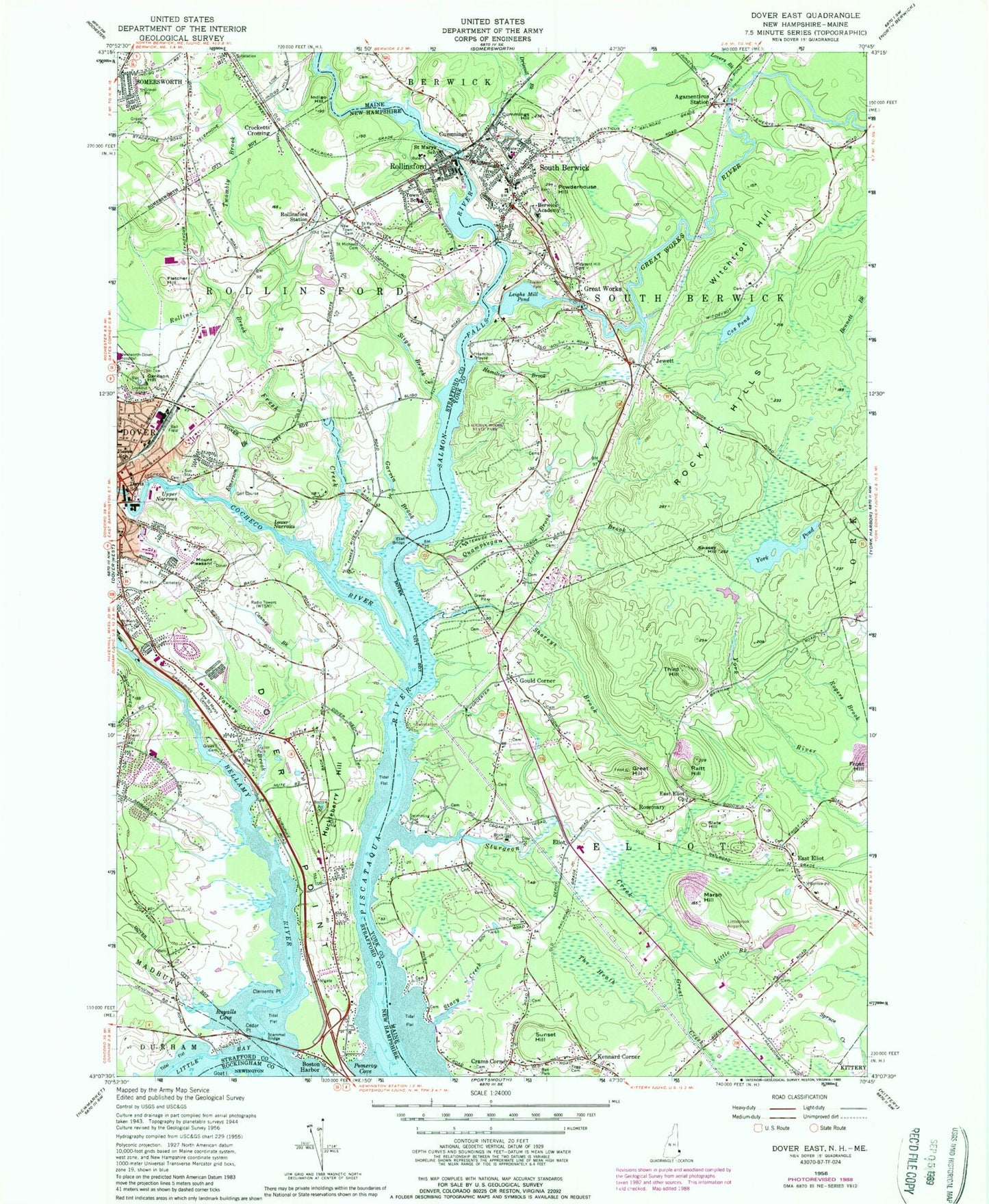 Classic USGS Dover East New Hampshire 7.5'x7.5' Topo Map Image