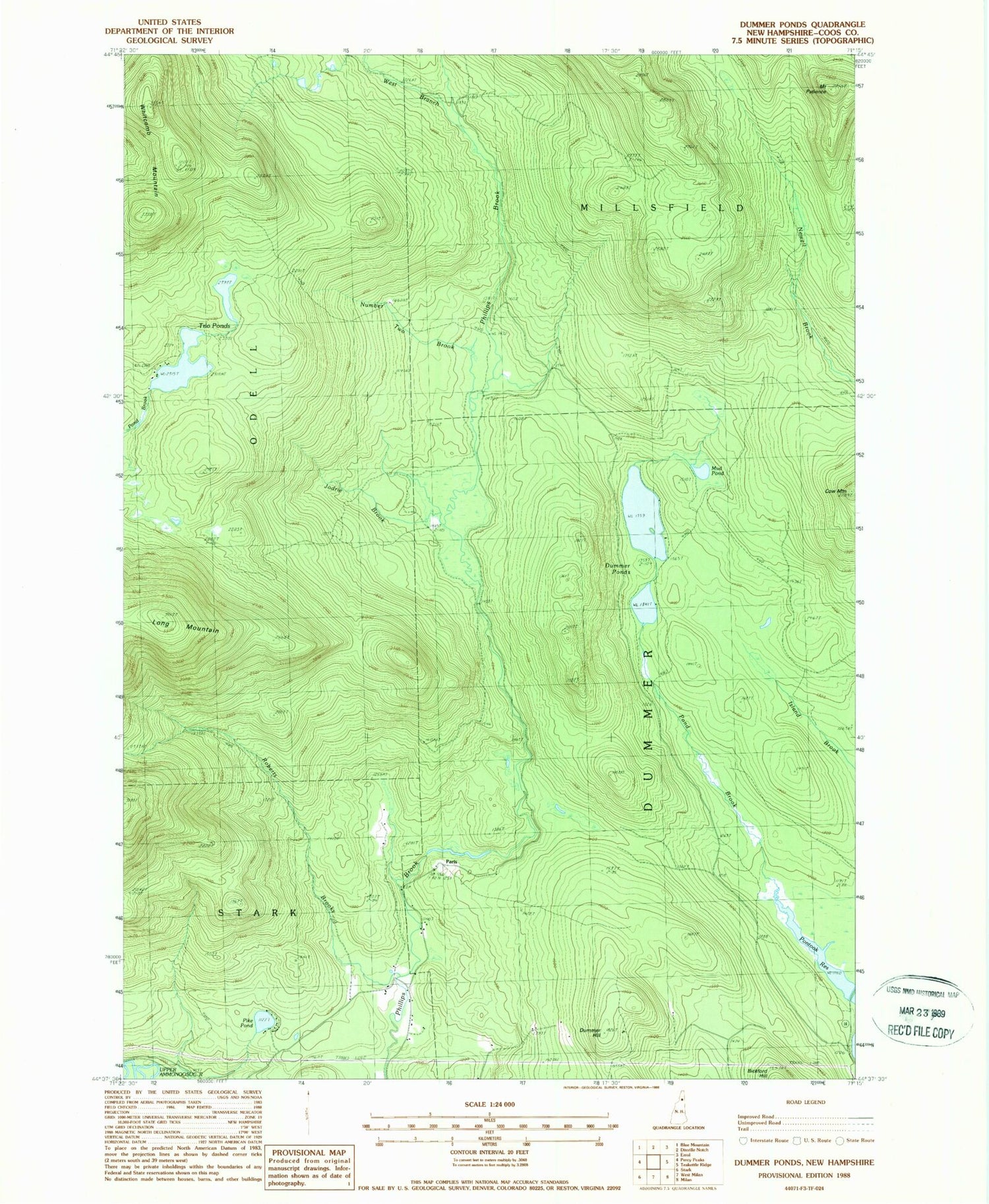 Classic USGS Dummer Ponds New Hampshire 7.5'x7.5' Topo Map Image