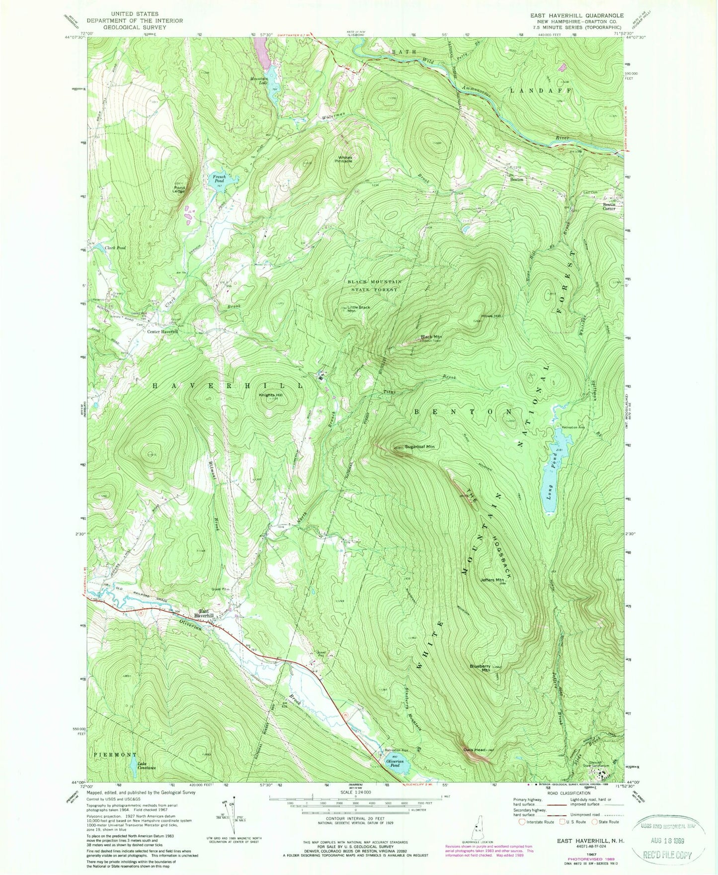 Classic USGS East Haverhill New Hampshire 7.5'x7.5' Topo Map Image
