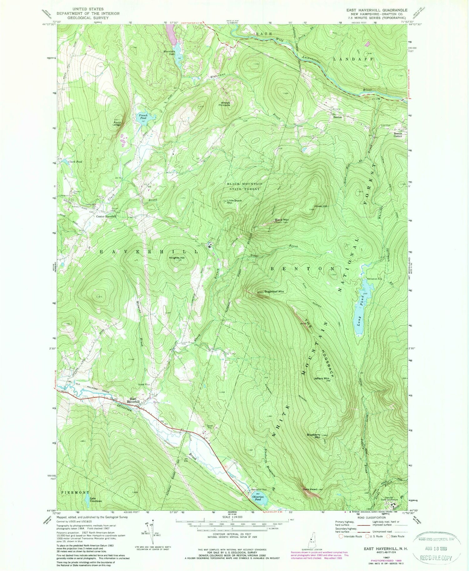 Classic USGS East Haverhill New Hampshire 7.5'x7.5' Topo Map Image