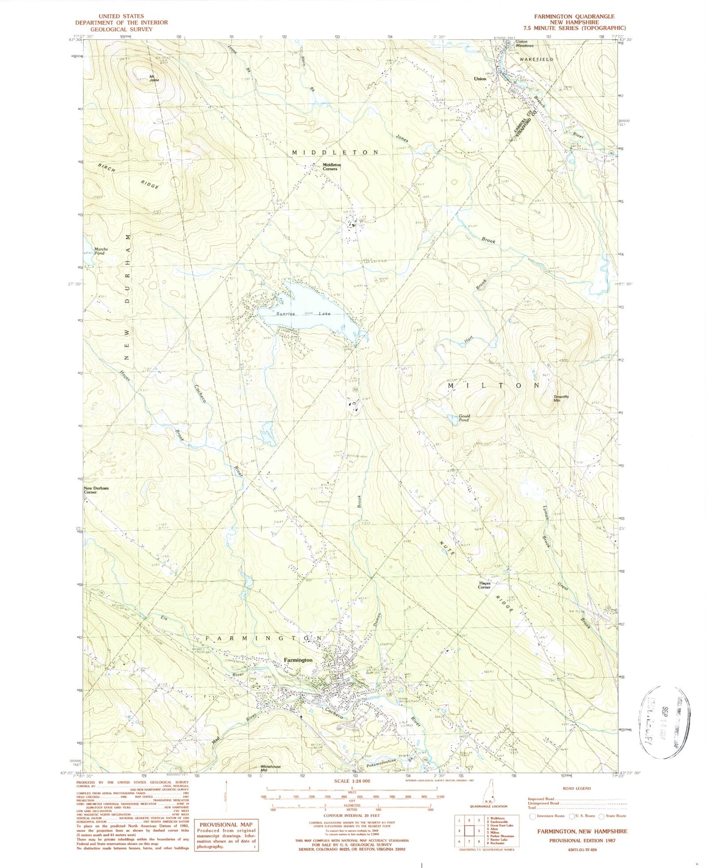 Classic USGS Farmington New Hampshire 7.5'x7.5' Topo Map Image