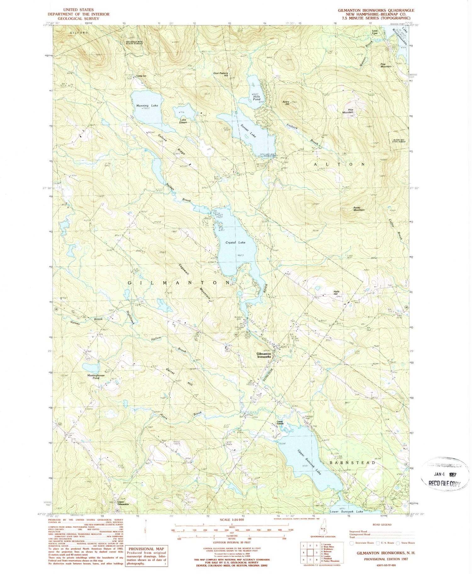 Classic USGS Gilmanton Ironworks New Hampshire 7.5'x7.5' Topo Map Image