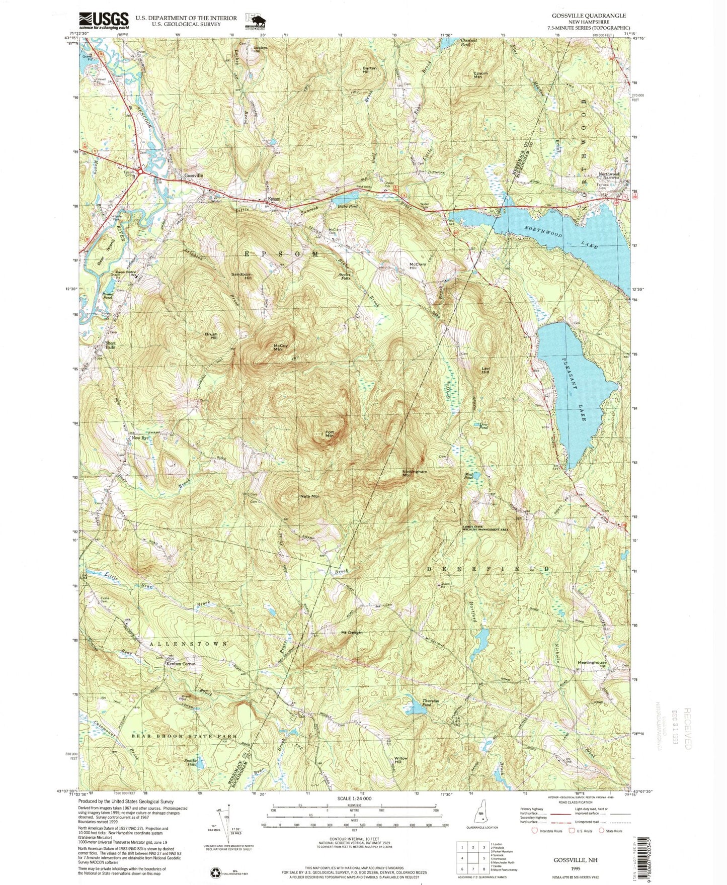 Classic USGS Gossville New Hampshire 7.5'x7.5' Topo Map Image