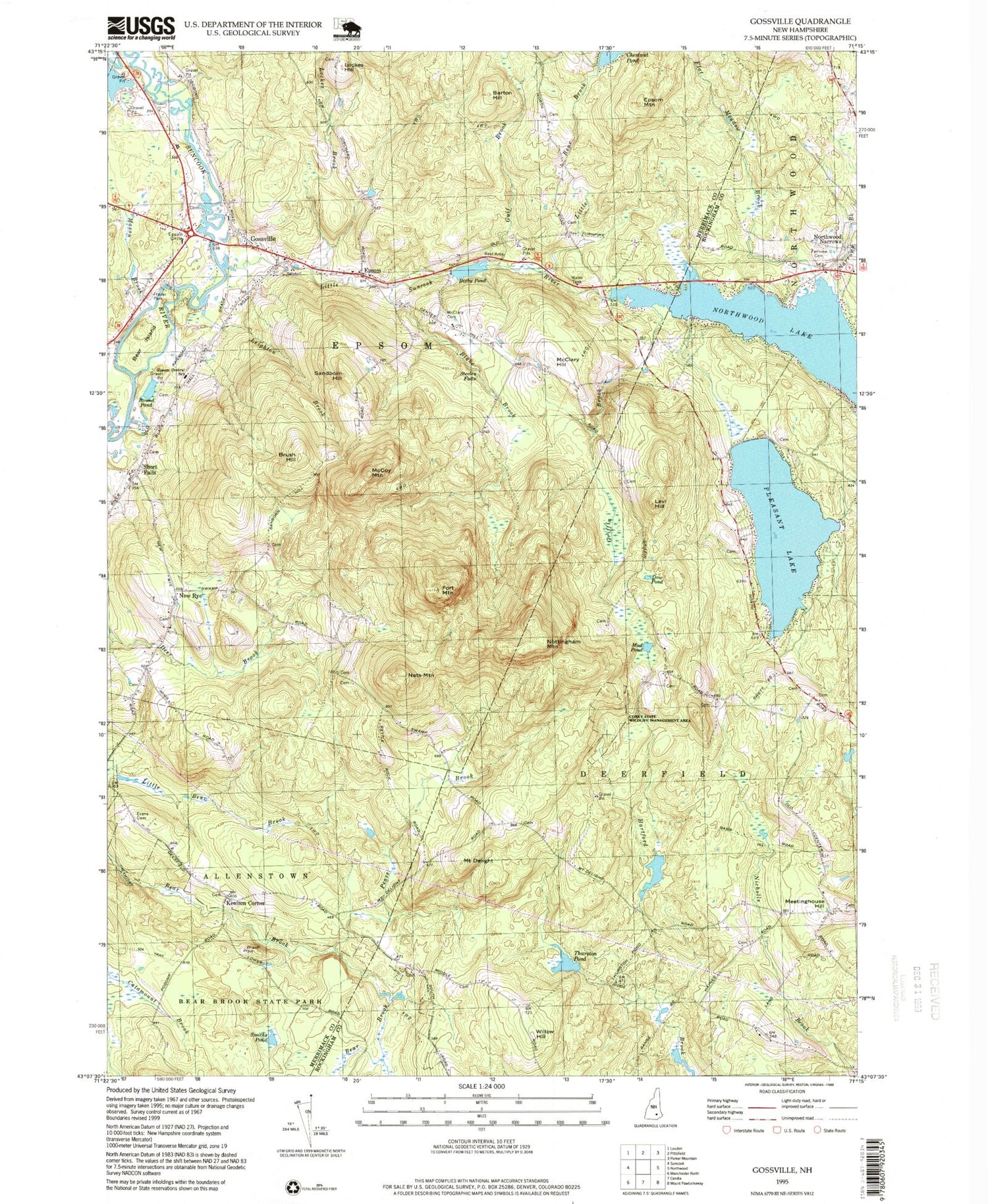 Classic USGS Gossville New Hampshire 7.5'x7.5' Topo Map Image