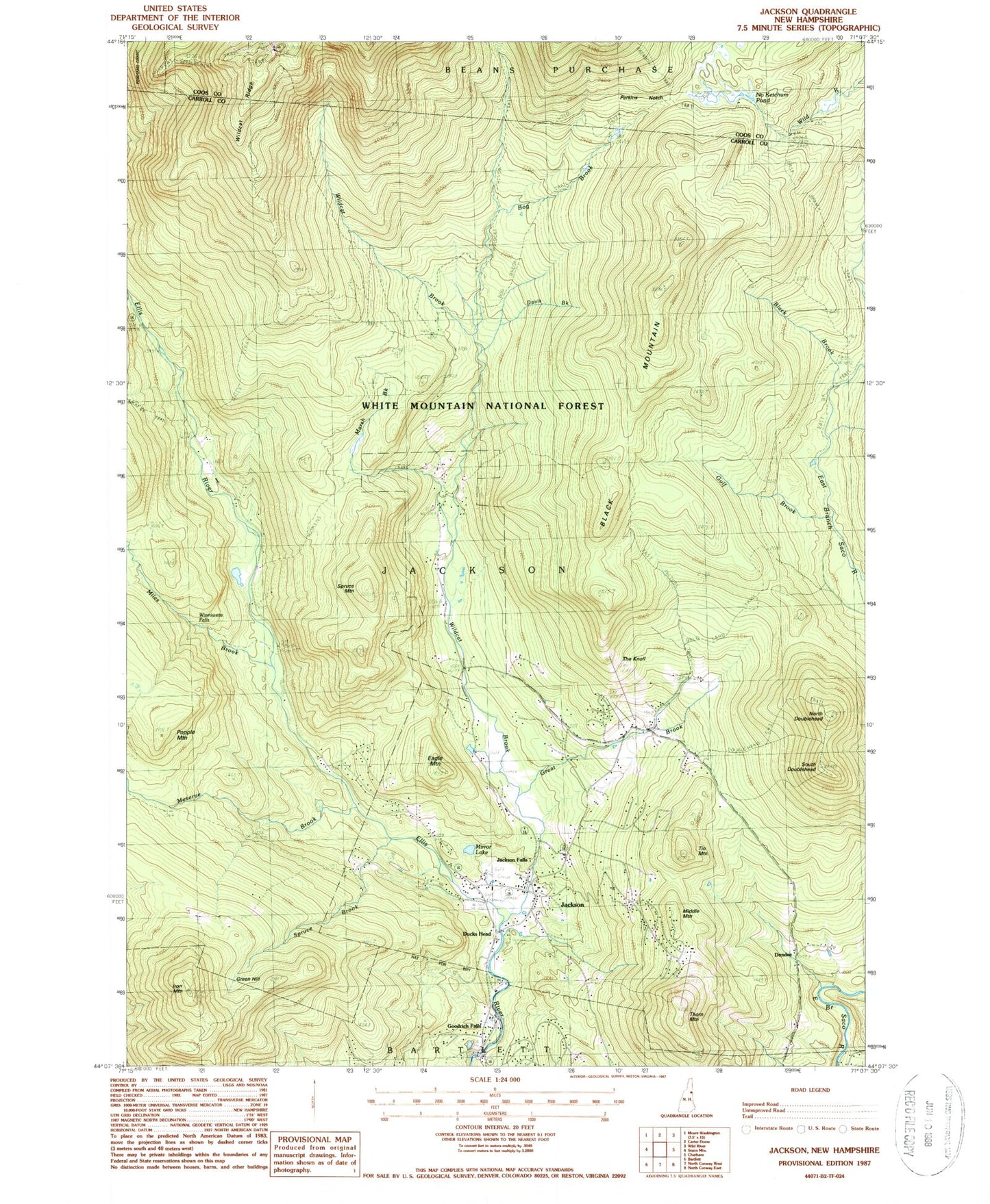 Classic USGS Jackson New Hampshire 7.5'x7.5' Topo Map Image