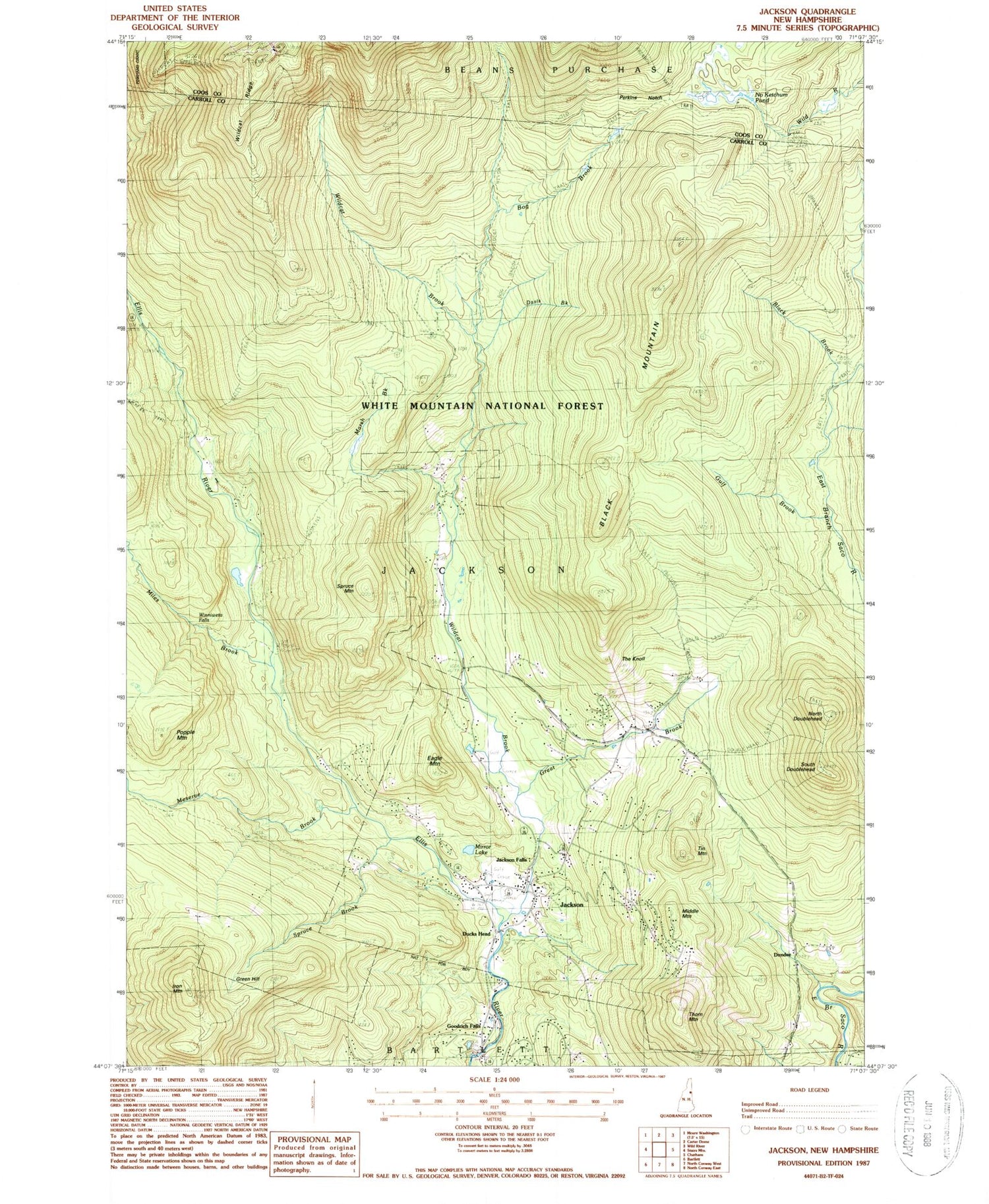 Classic USGS Jackson New Hampshire 7.5'x7.5' Topo Map Image