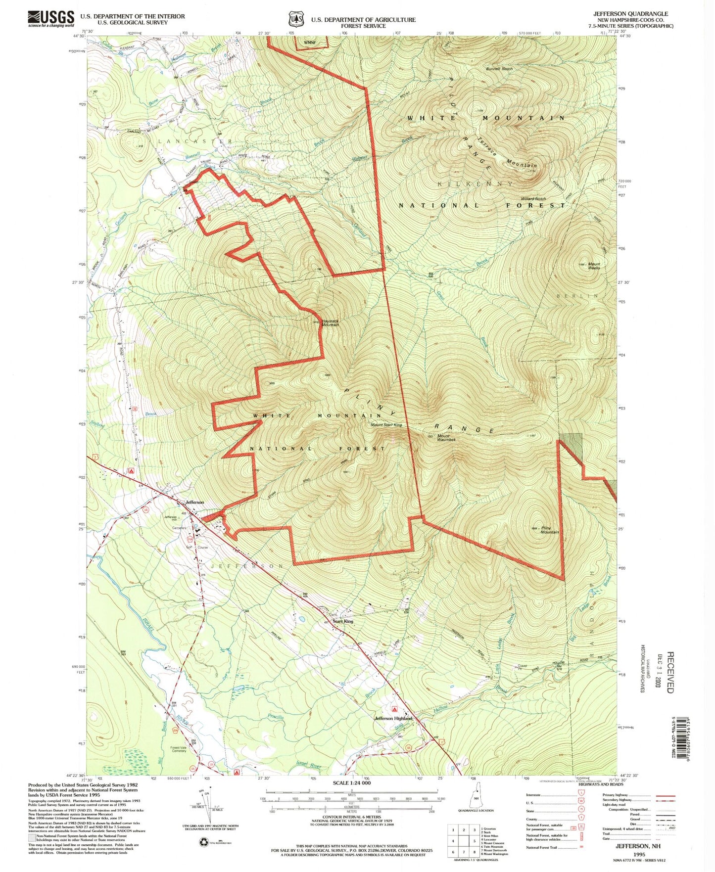 Classic USGS Jefferson New Hampshire 7.5'x7.5' Topo Map Image