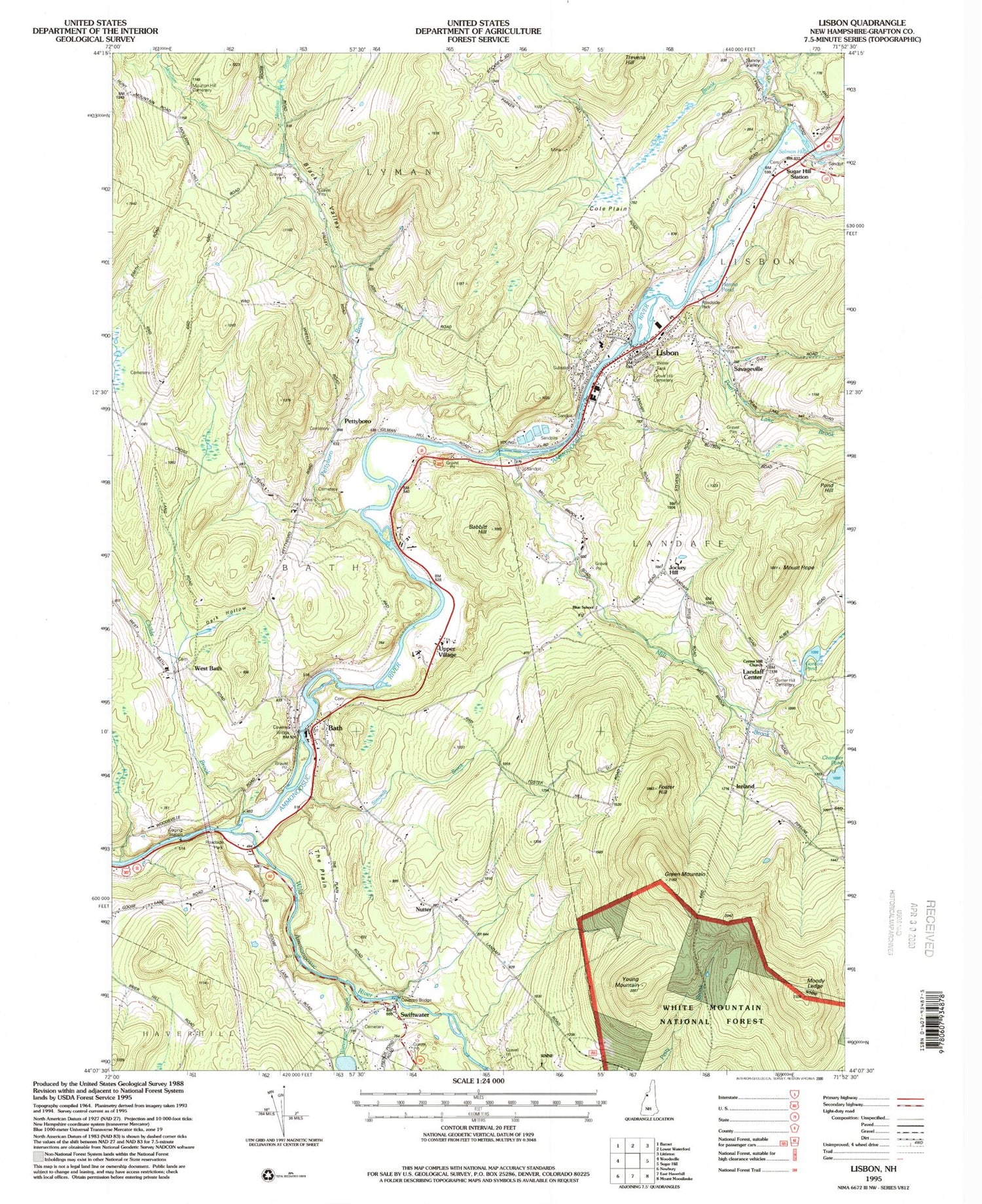 Classic USGS Lisbon New Hampshire 7.5'x7.5' Topo Map Image