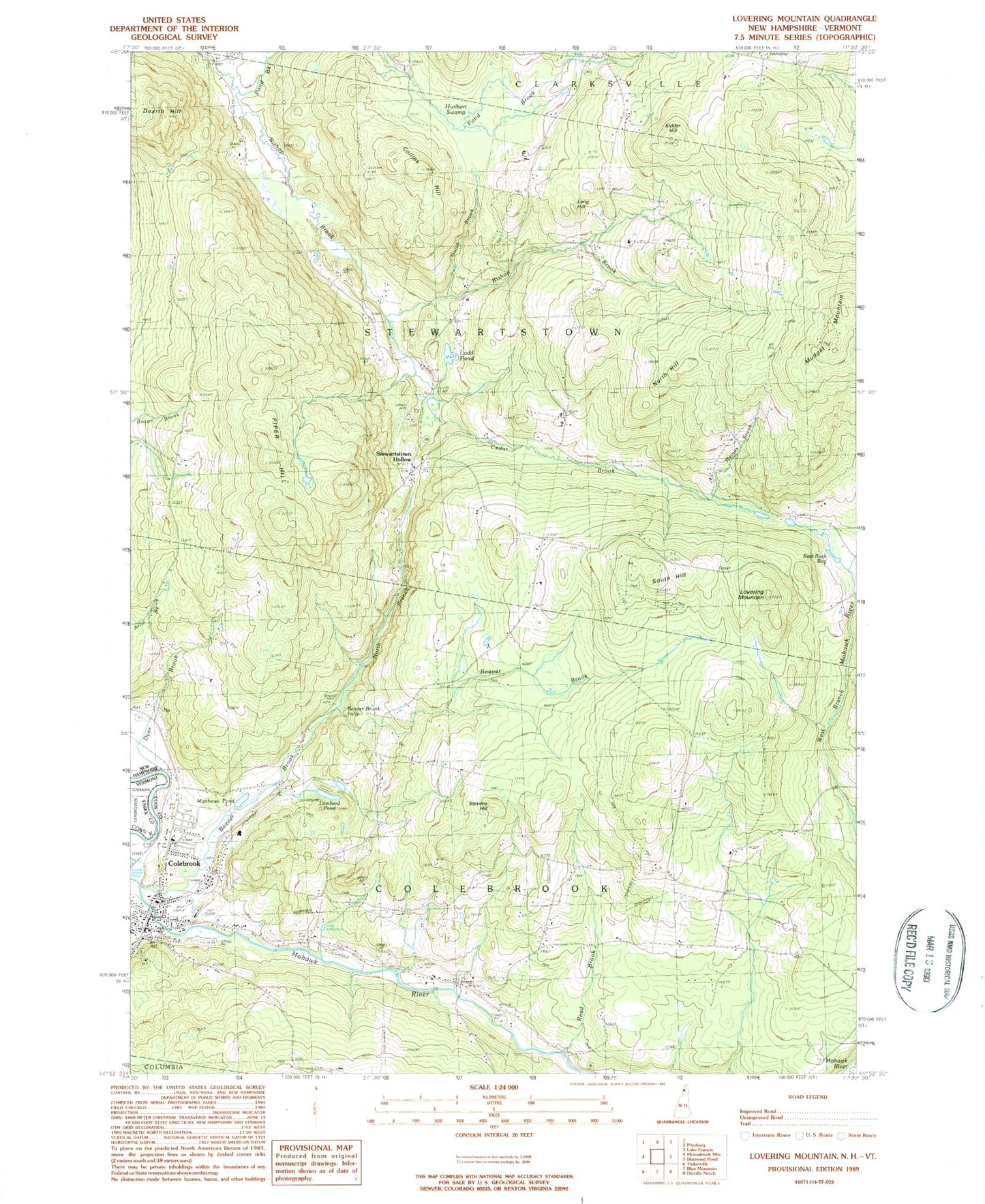 Classic USGS Lovering Mountain New Hampshire 7.5'x7.5' Topo Map Image