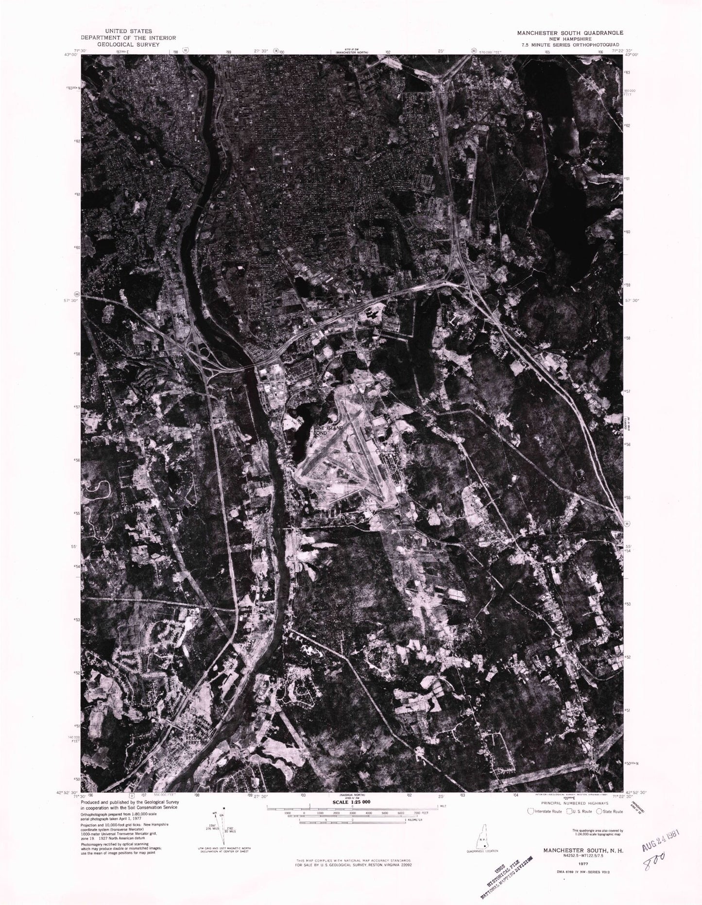 Classic USGS Manchester South New Hampshire 7.5'x7.5' Topo Map Image