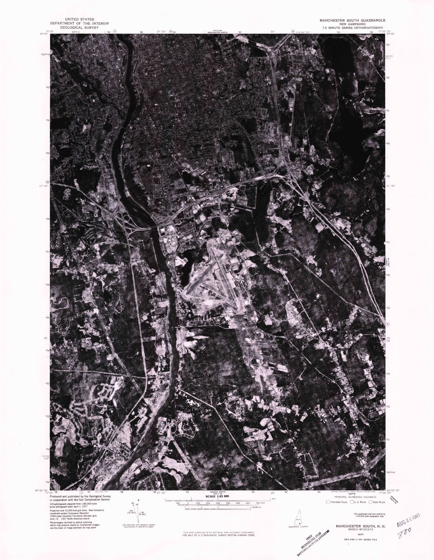Classic USGS Manchester South New Hampshire 7.5'x7.5' Topo Map Image