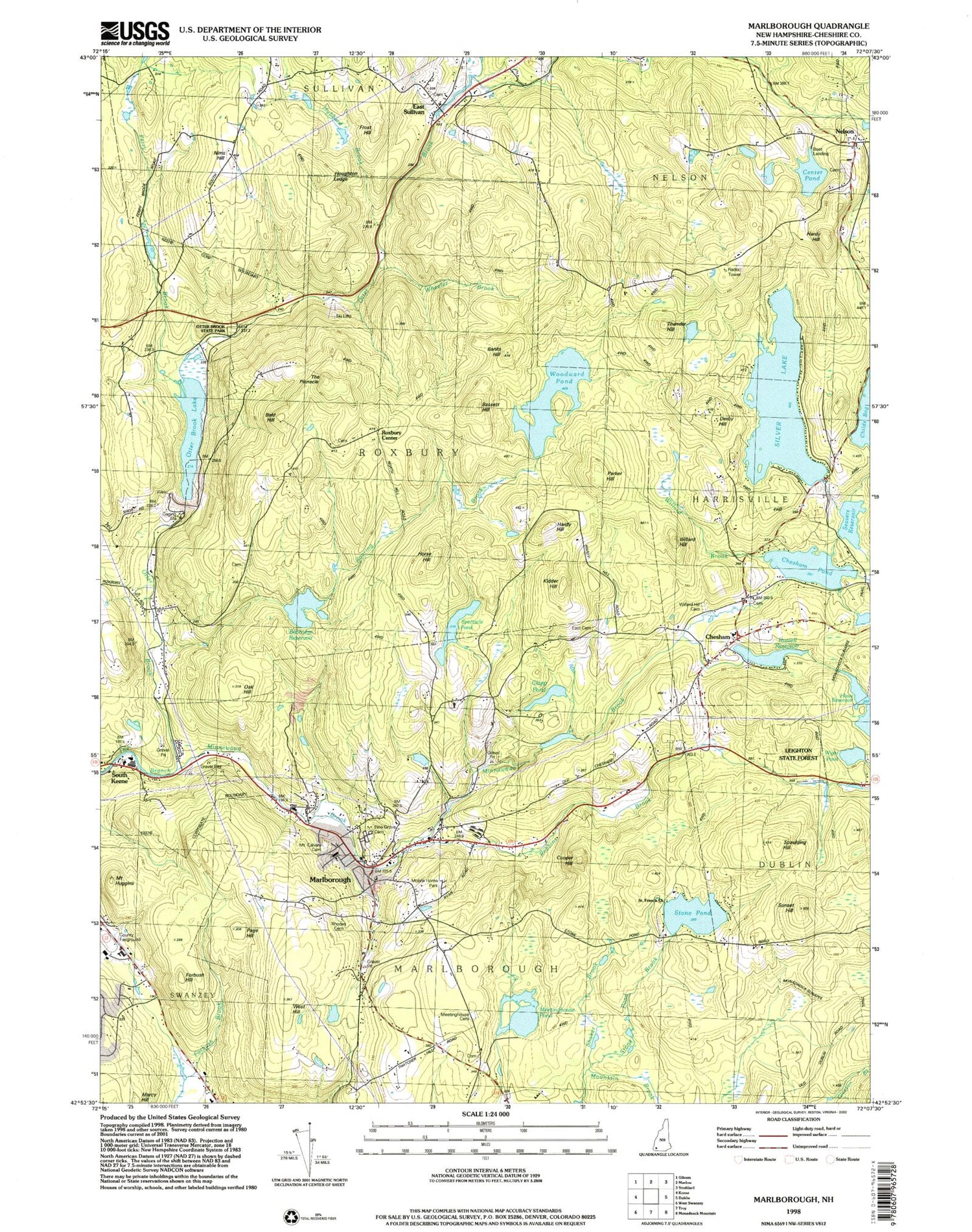 Classic USGS Marlborough New Hampshire 7.5'x7.5' Topo Map Image