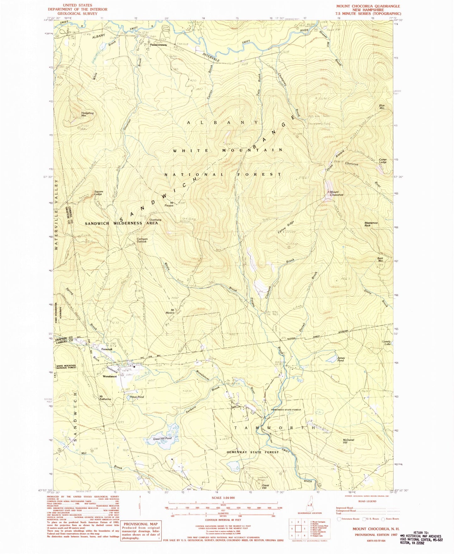 Classic USGS Mount Chocorua New Hampshire 7.5'x7.5' Topo Map Image