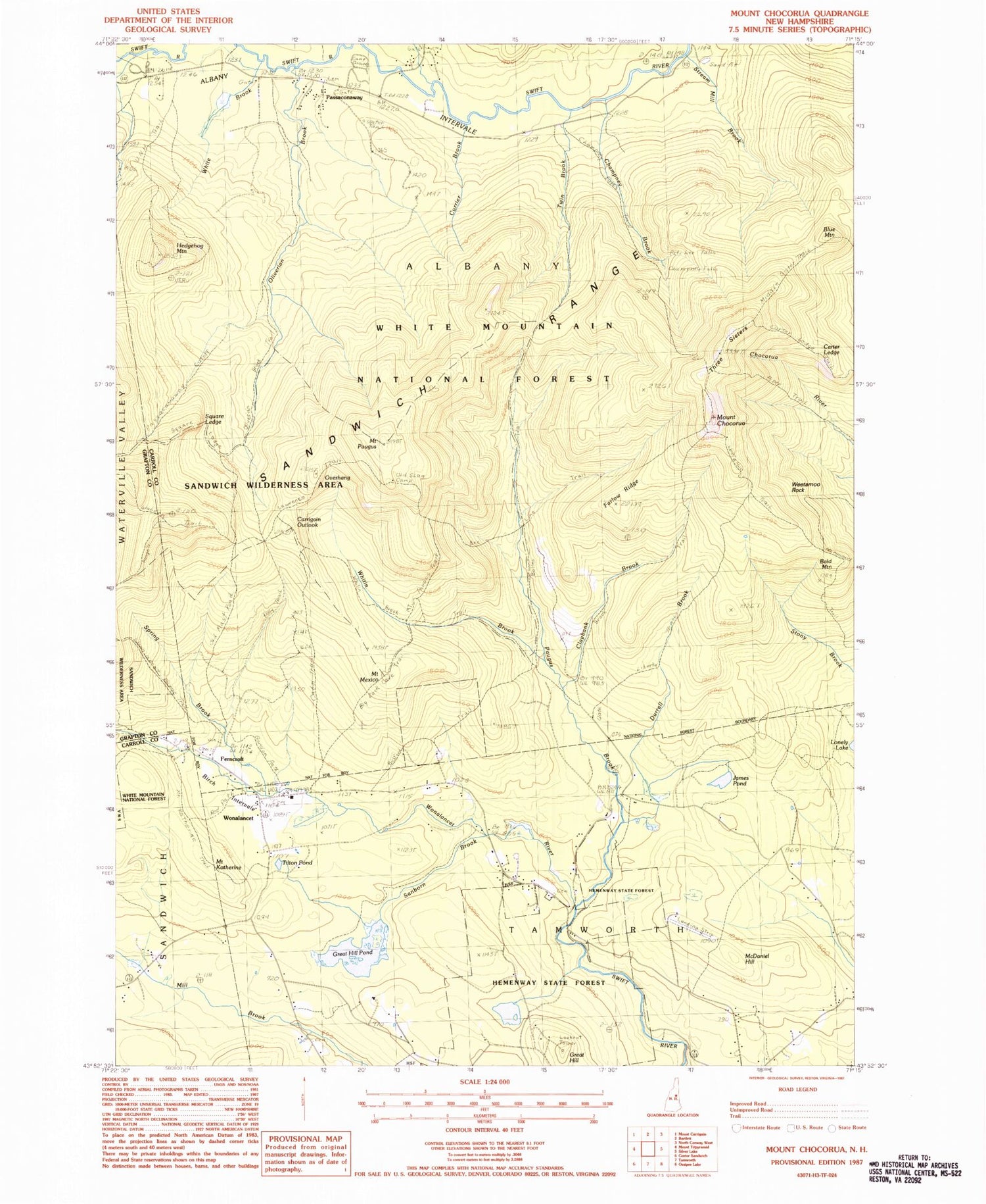 Classic USGS Mount Chocorua New Hampshire 7.5'x7.5' Topo Map Image