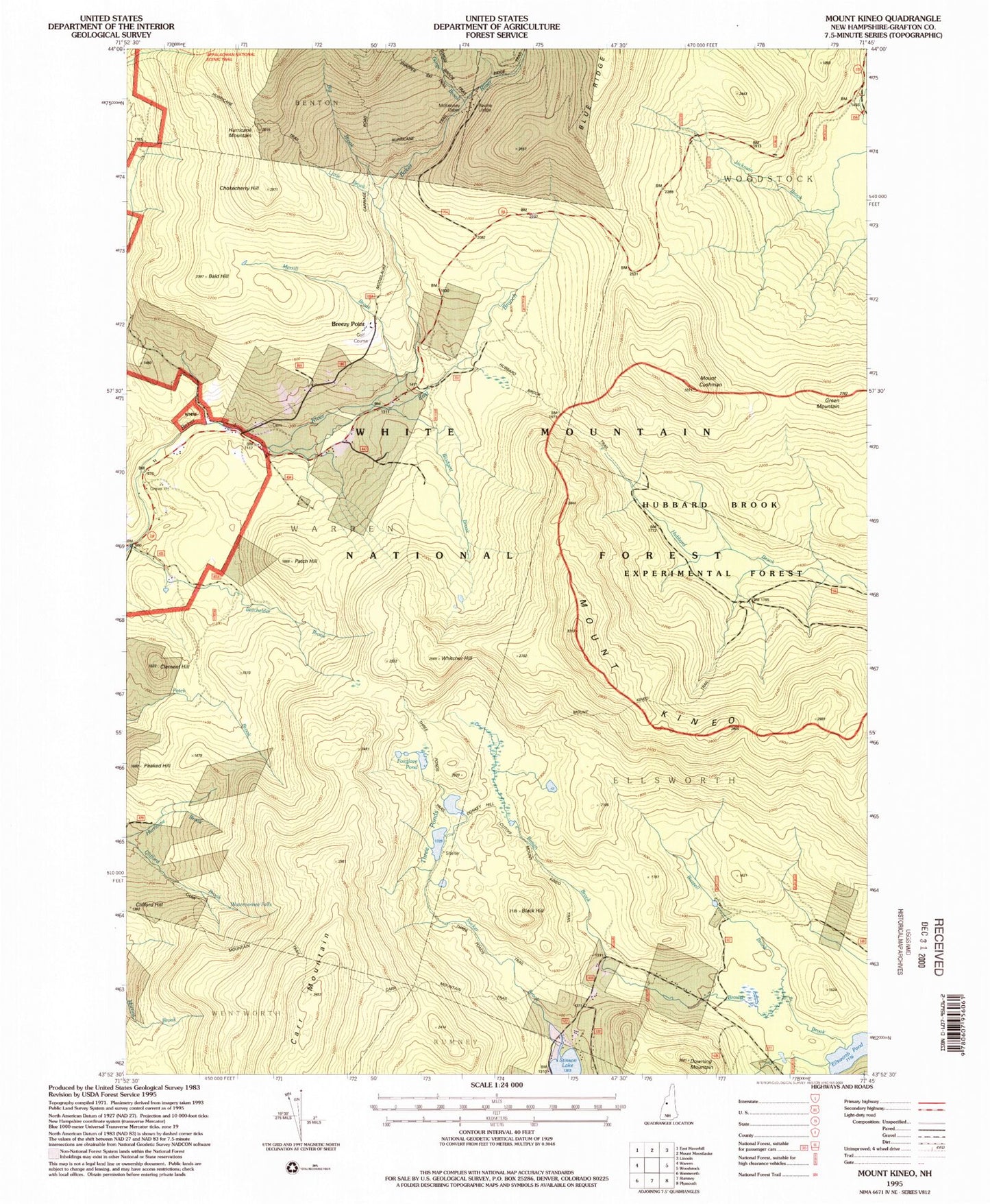 Classic USGS Mount Kineo New Hampshire 7.5'x7.5' Topo Map Image