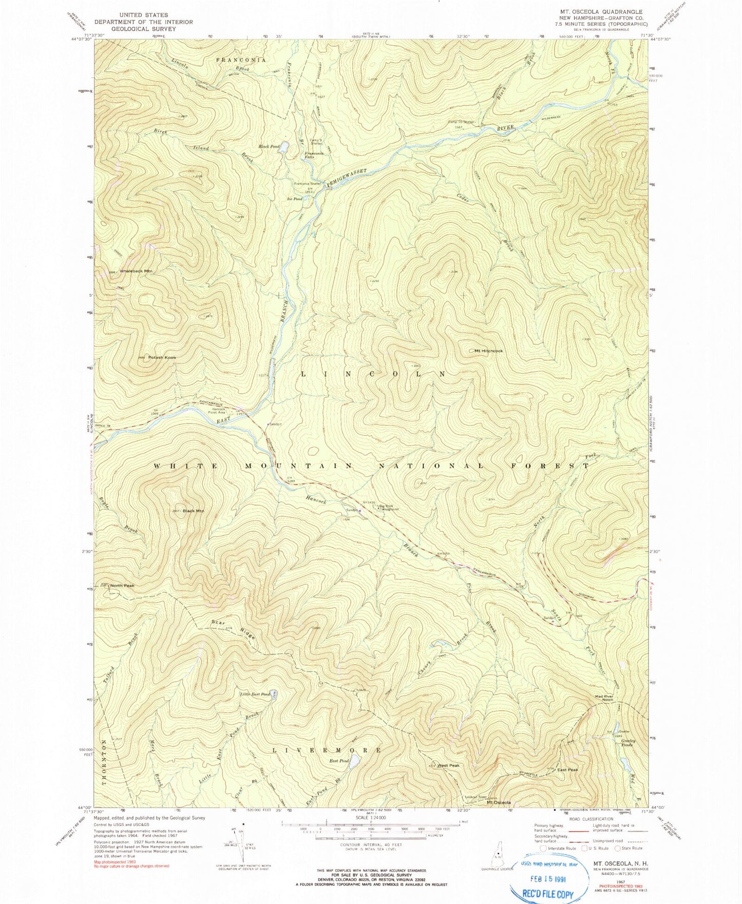 Classic USGS Mount Osceola New Hampshire 7.5'x7.5' Topo Map Image