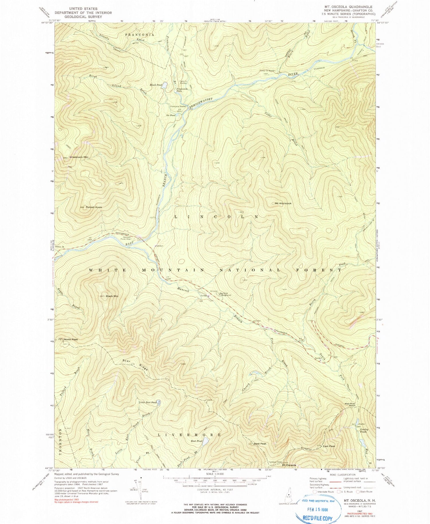 Classic USGS Mount Osceola New Hampshire 7.5'x7.5' Topo Map Image