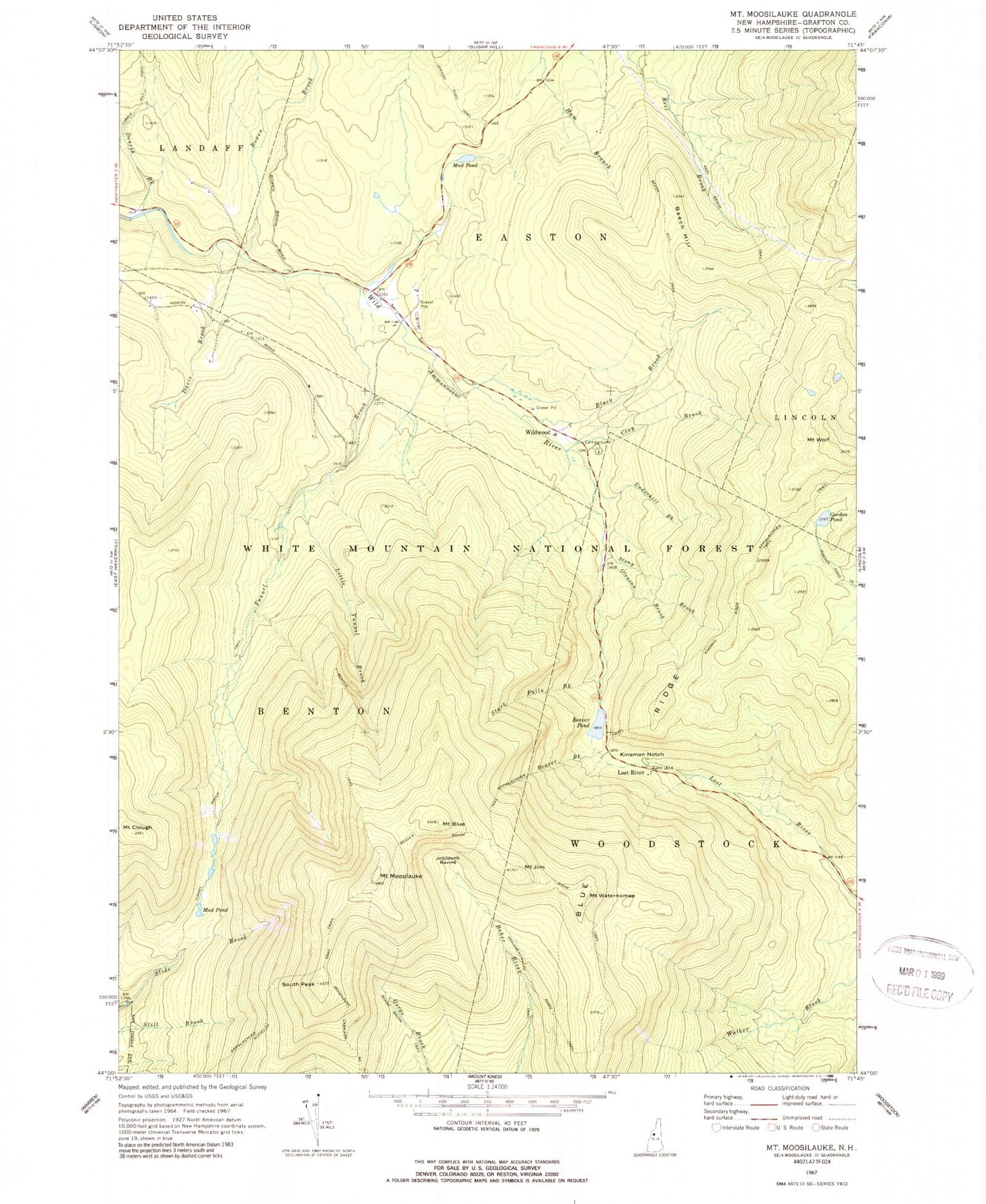 Classic USGS Mount Moosilauke New Hampshire 7.5'x7.5' Topo Map Image