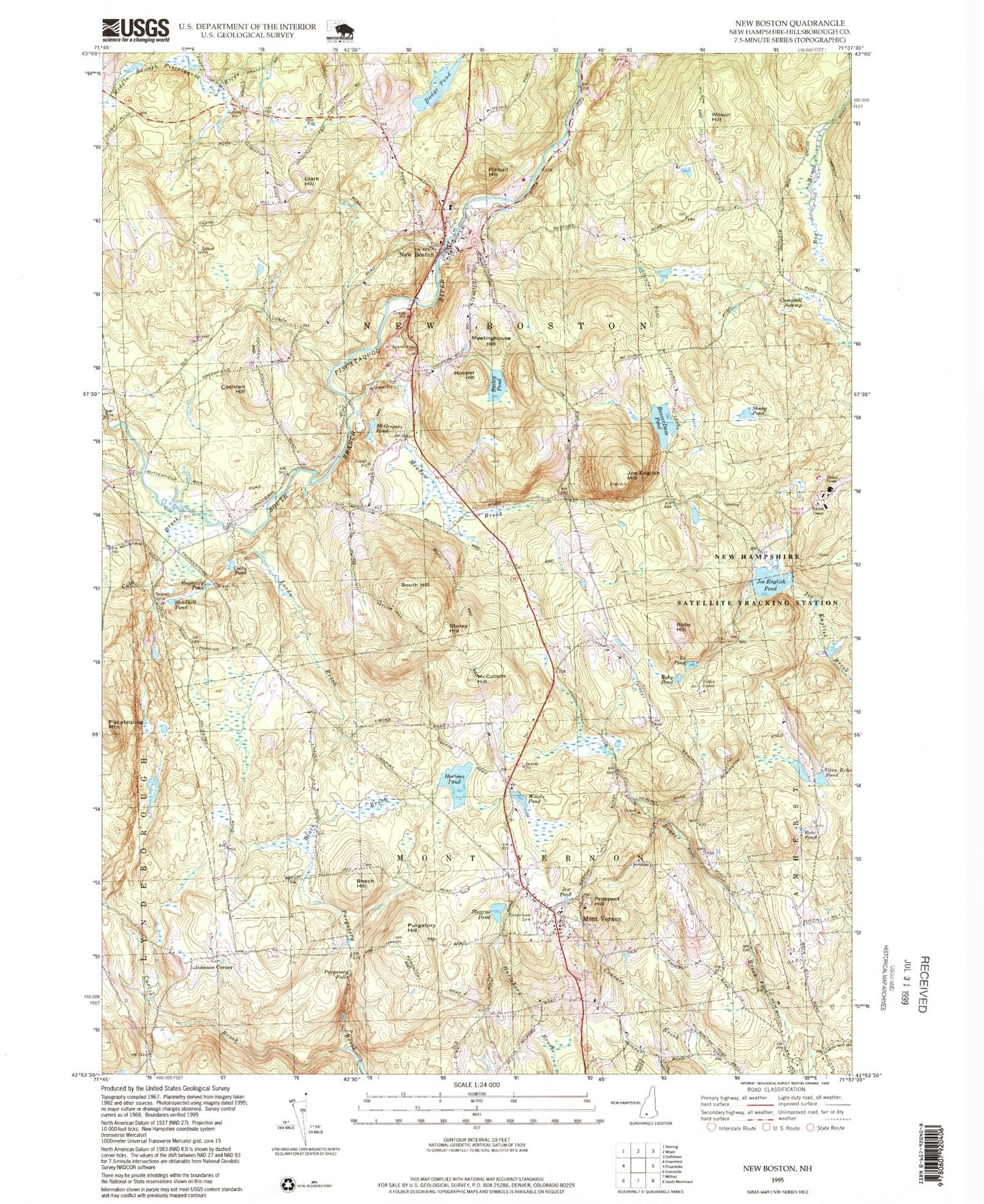 Classic USGS New Boston New Hampshire 7.5'x7.5' Topo Map Image