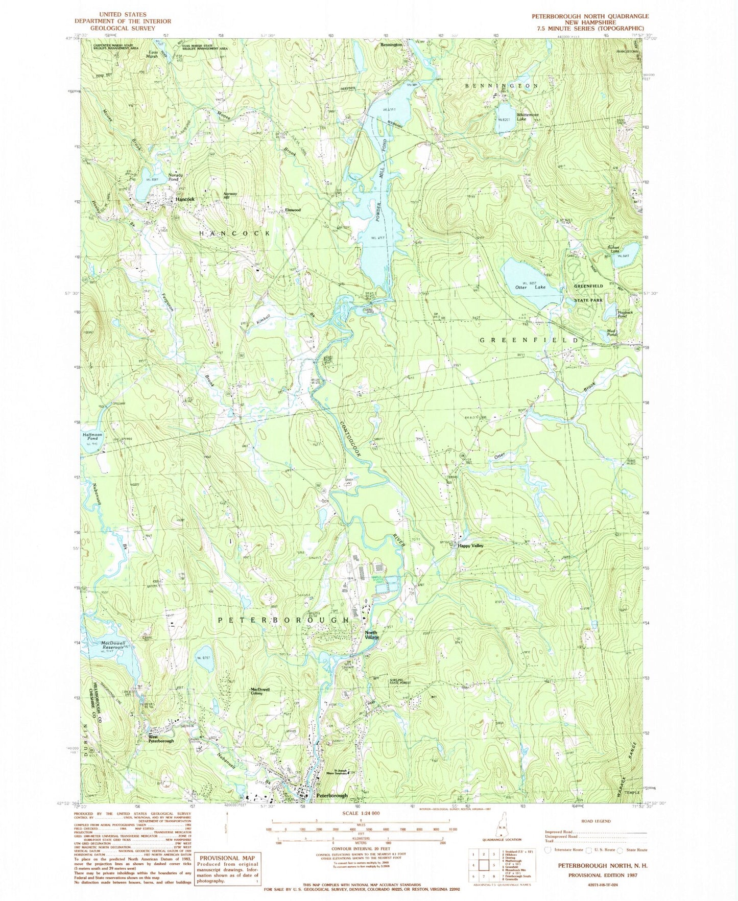 Classic USGS Peterborough North New Hampshire 7.5'x7.5' Topo Map Image