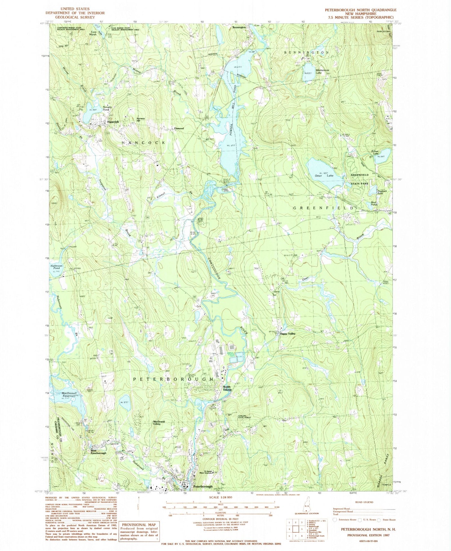 Classic USGS Peterborough North New Hampshire 7.5'x7.5' Topo Map Image