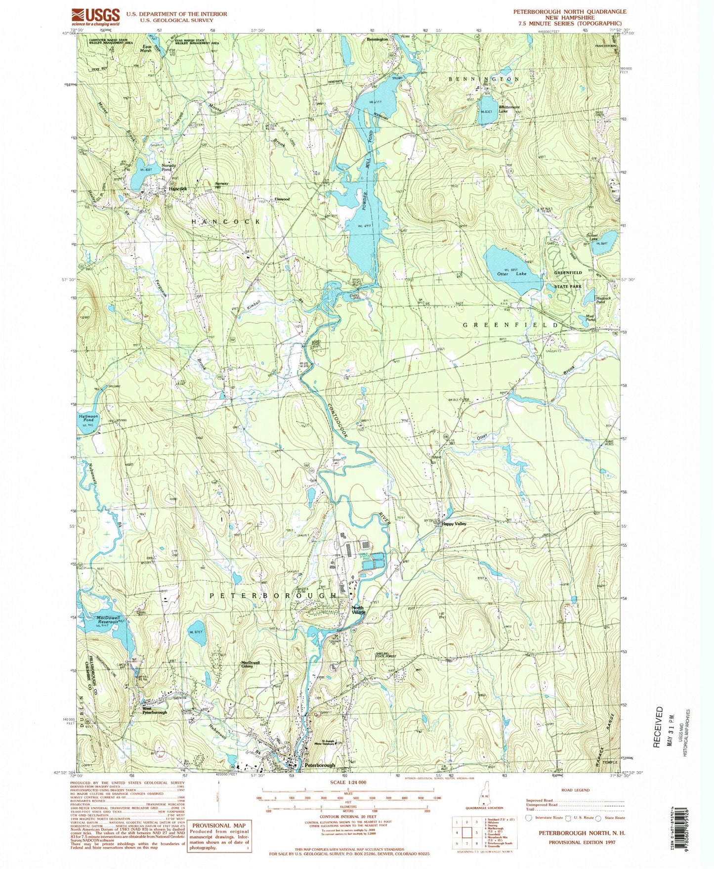 Classic USGS Peterborough North New Hampshire 7.5'x7.5' Topo Map Image